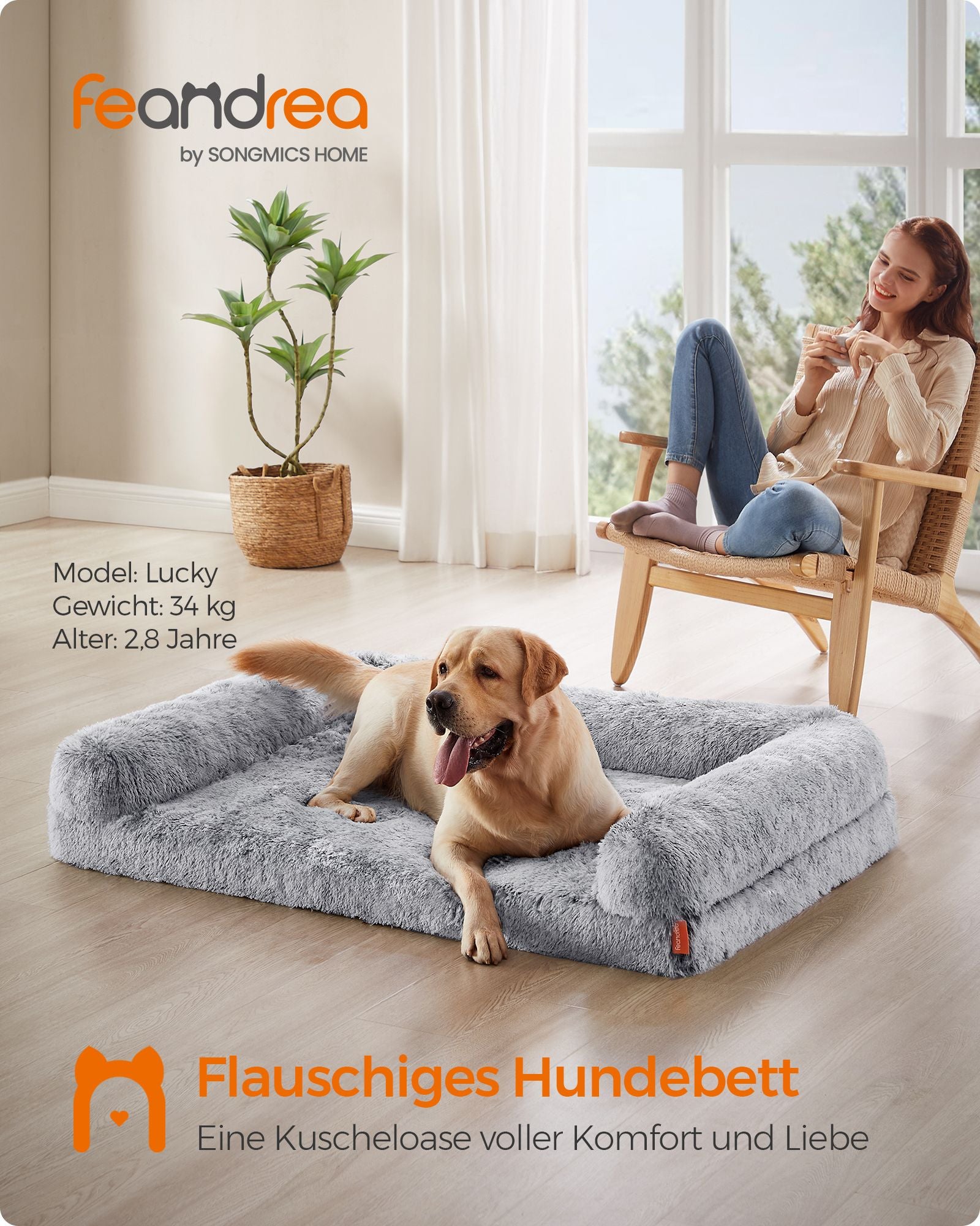 FluffyHug Hondenbed XXL - Maximale Ligruimte - Noppenschuim En Wasbare Hoes