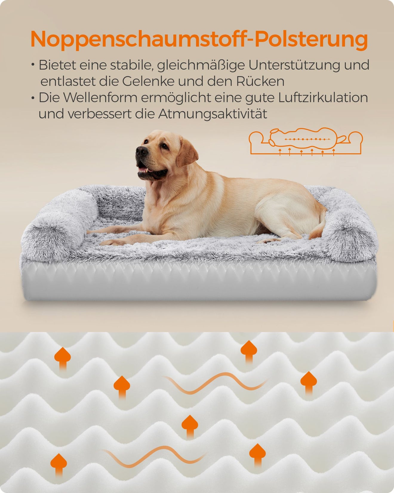 FluffyHug Hondenbed XXL - Maximale Ligruimte - Noppenschuim En Wasbare Hoes