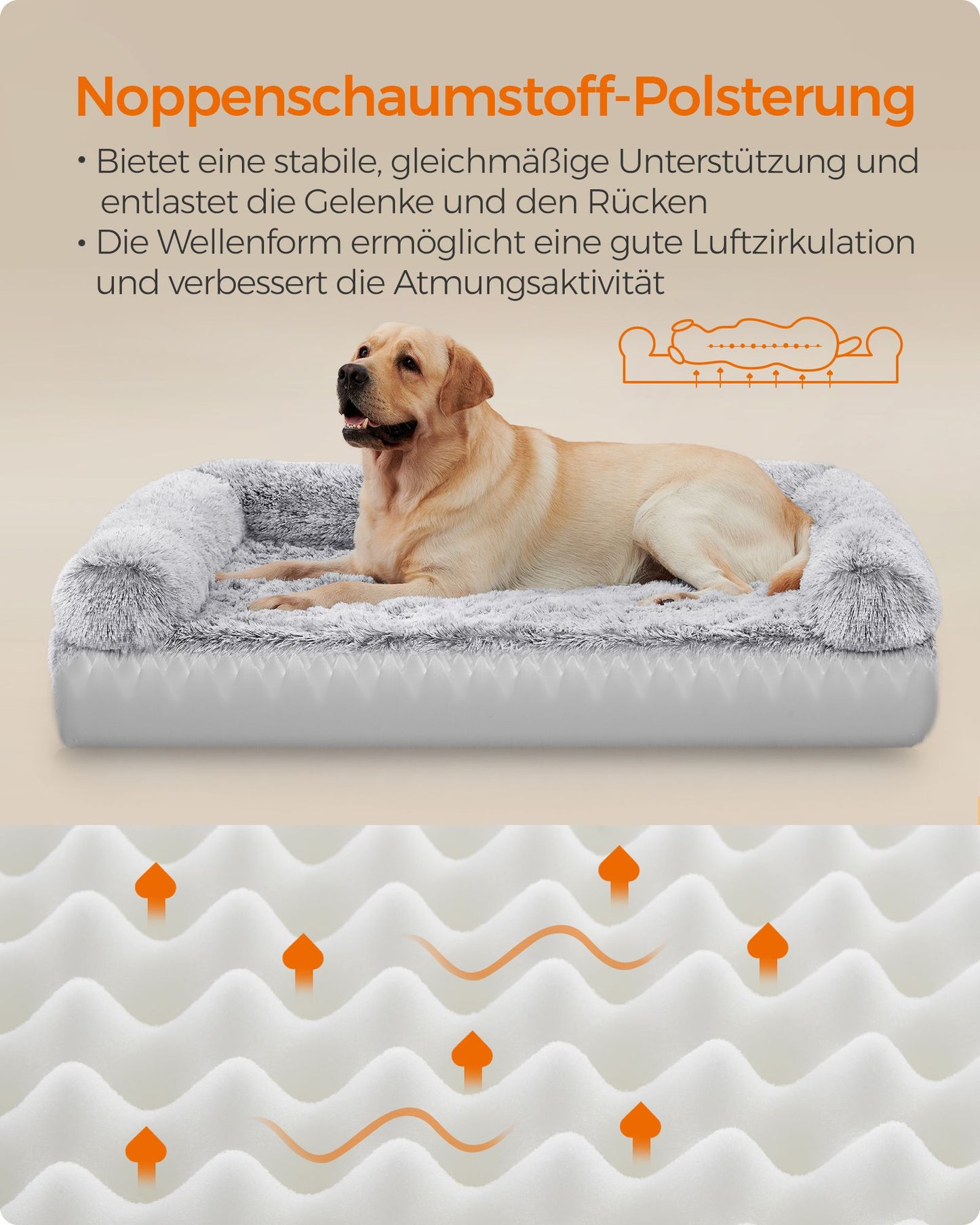 FluffyHug Hondenbed XXL - Maximale Ligruimte - Noppenschuim En Wasbare Hoes