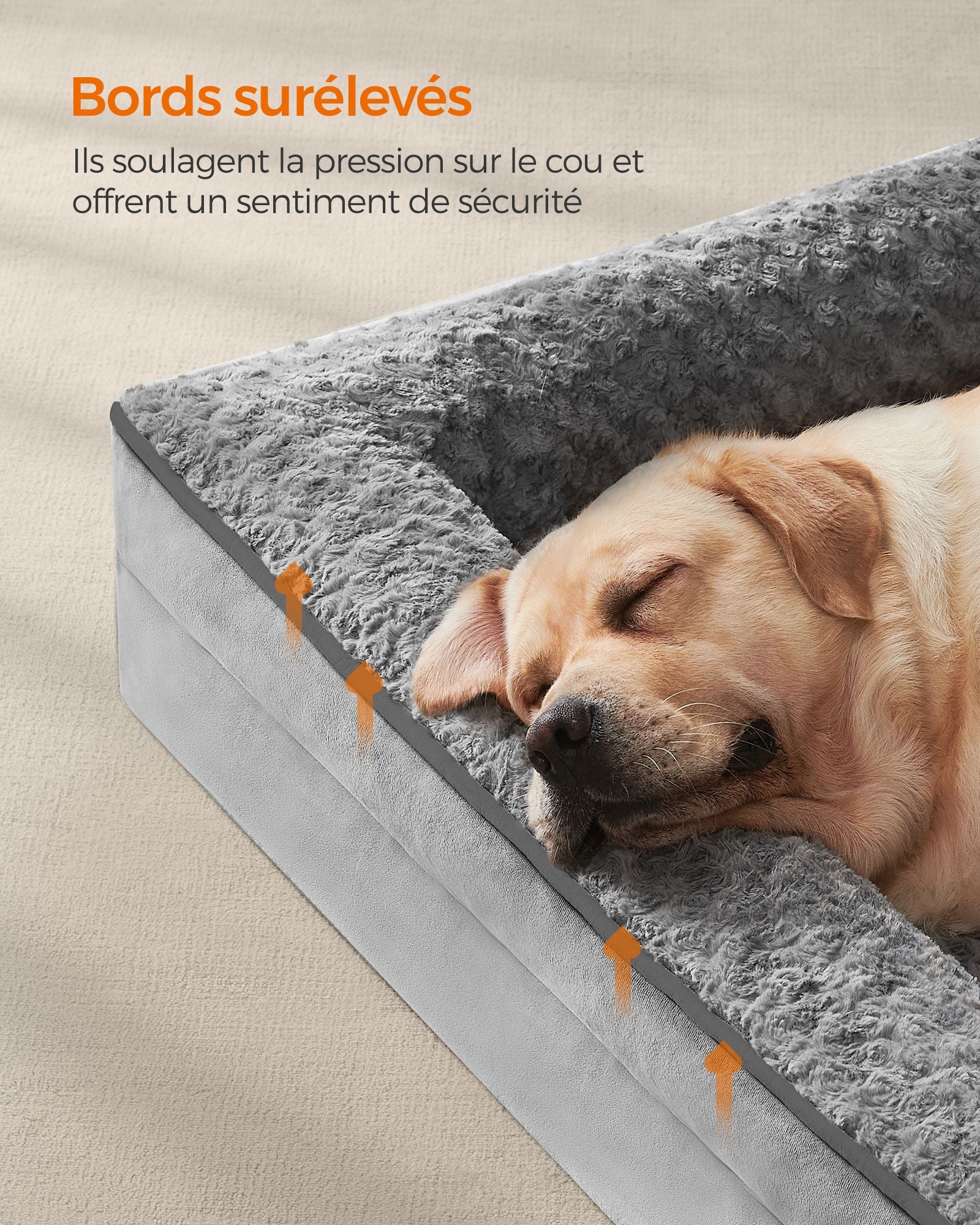 Orthopedisch Hondenbed XXL Met Rozenpluche - Noppenschuim - Verhoogde Randen