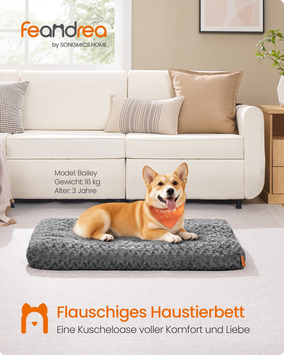 Hondenbed Met Rozenpatroon Pluche - Zachte Vulling - Maat M