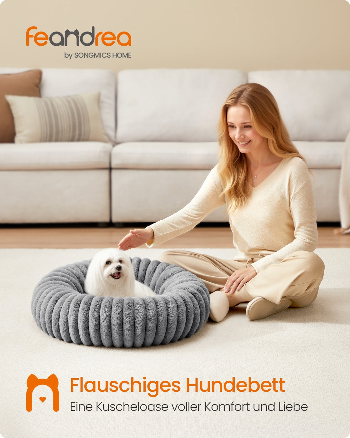 Donut Hondenmand Rond 60 cm - Kalmerend Imitatiebont - Wasbaar