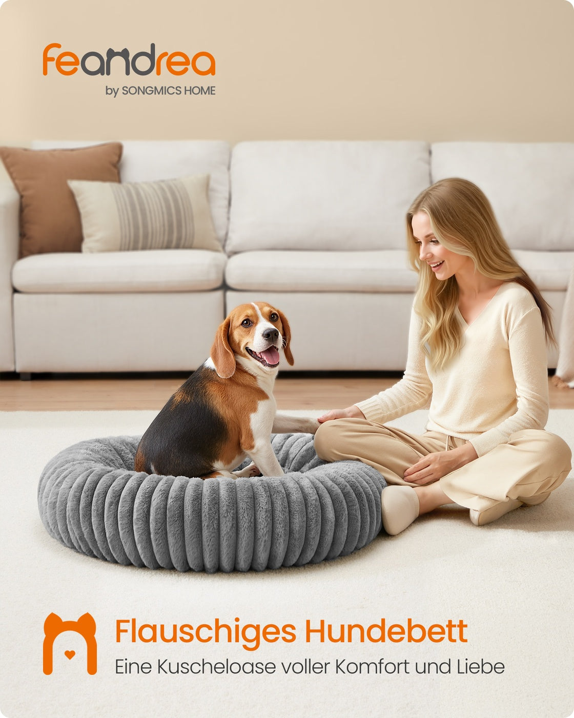 Donut Hondenmand Rond 80 cm - Kalmerend Imitatiebont - Voor Middelgrote Honden