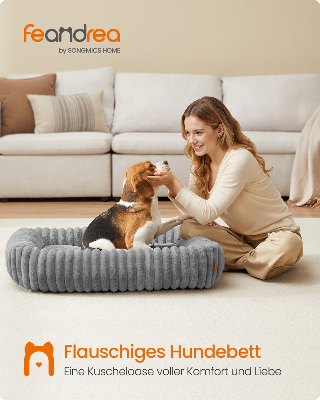 Ortho Hondenmand Met Knuffelkussen Voor Middelgrote Honden - Imitatiebont - Wasbaar