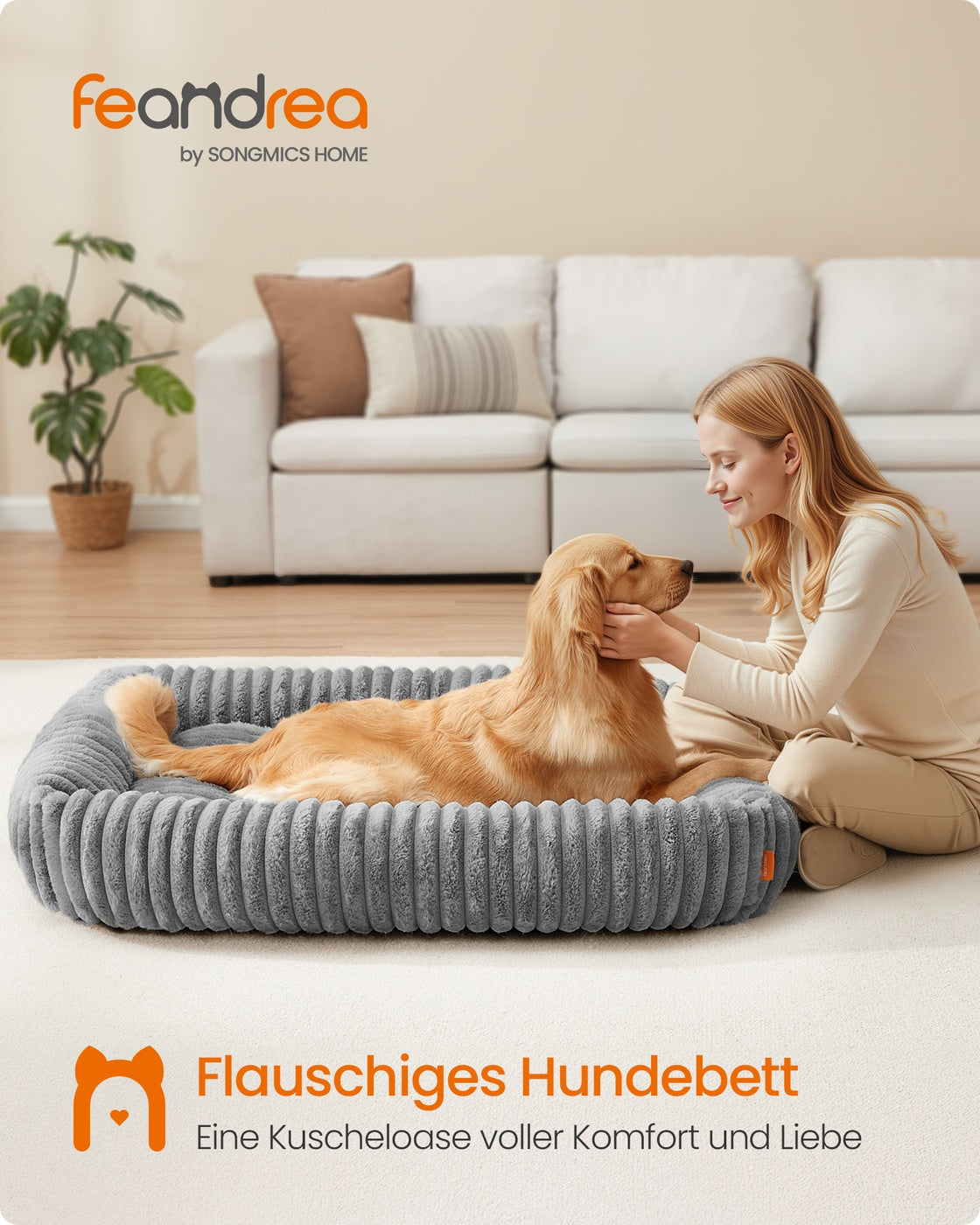 Ortho Hondenmand Met Knuffelkussen Voor Grote Honden - Imitatiebont - Wasbaar