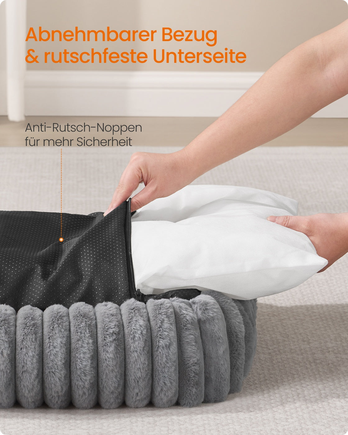 Ortho Hondenmand Met Knuffelkussen Voor Grote Honden - Imitatiebont - Wasbaar