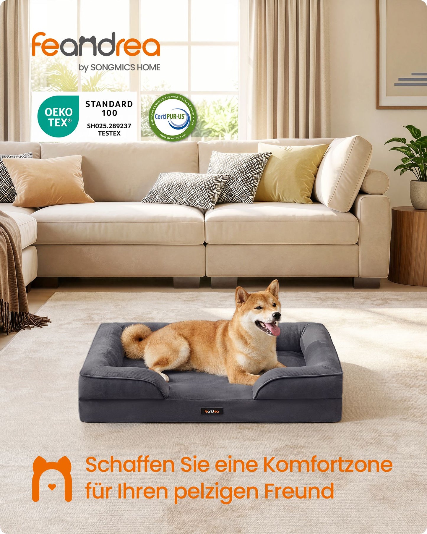 Orthopedische Hondenmand Voor Middelgrote Honden - Noppenschuim - Verhoogde Rand