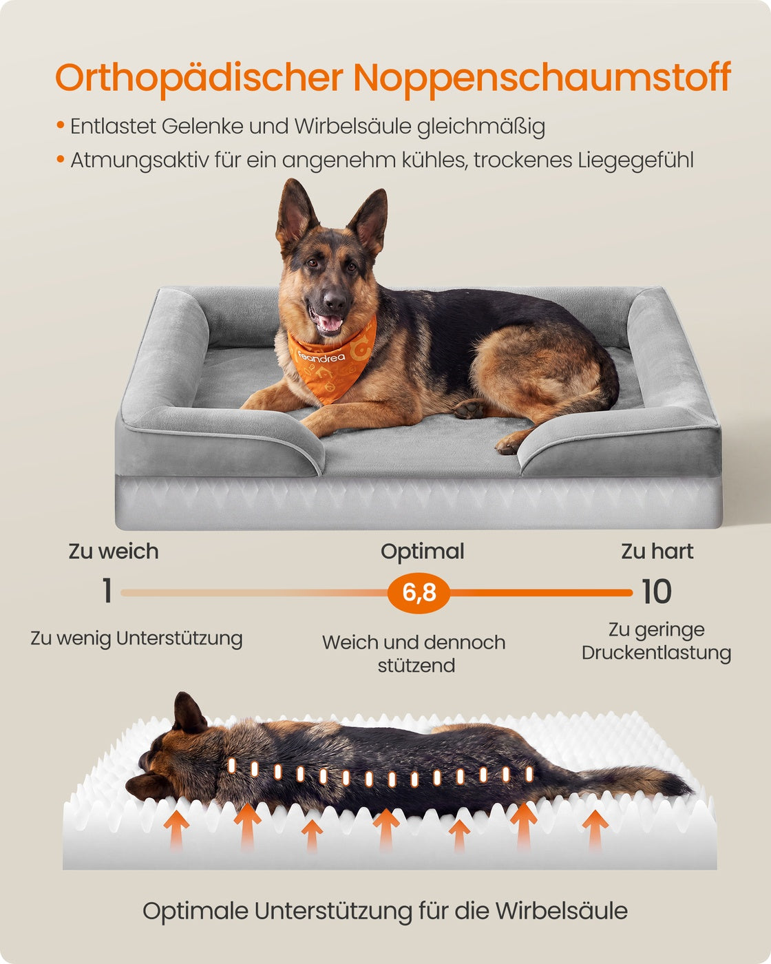 Orthopedisch Hondenbed XXL Met Flanel En Velours - Noppenschuim - U-Vormige Rand