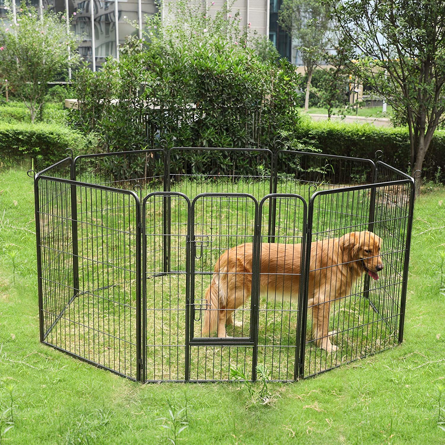 Achthoekige Metalen Dierenren - Poedercoating Met Grondankers - Opvouwbaar