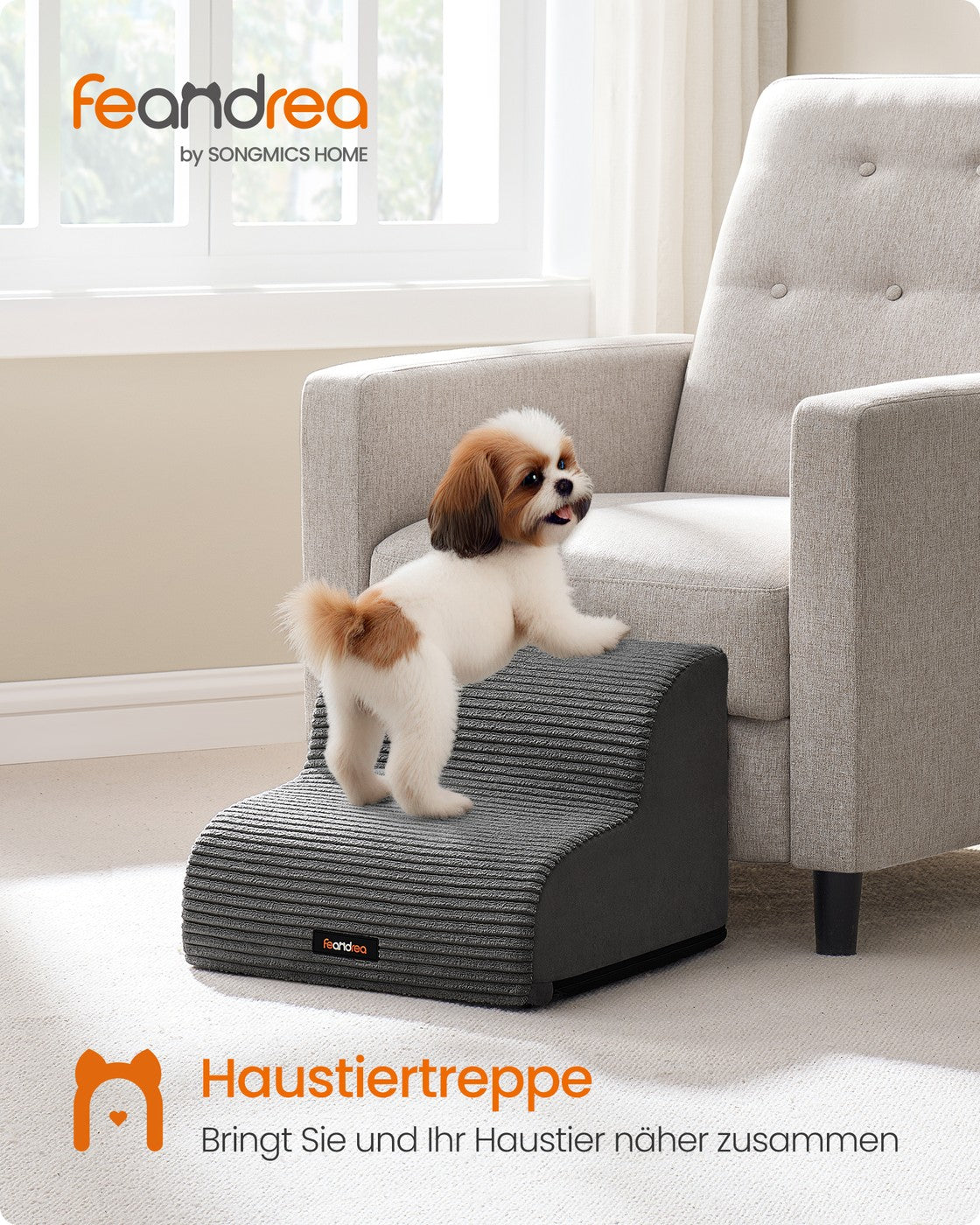 Hoge Hondentrap Met 2 Diepe Treden - Zachte Velours - Voor Bed En Bank