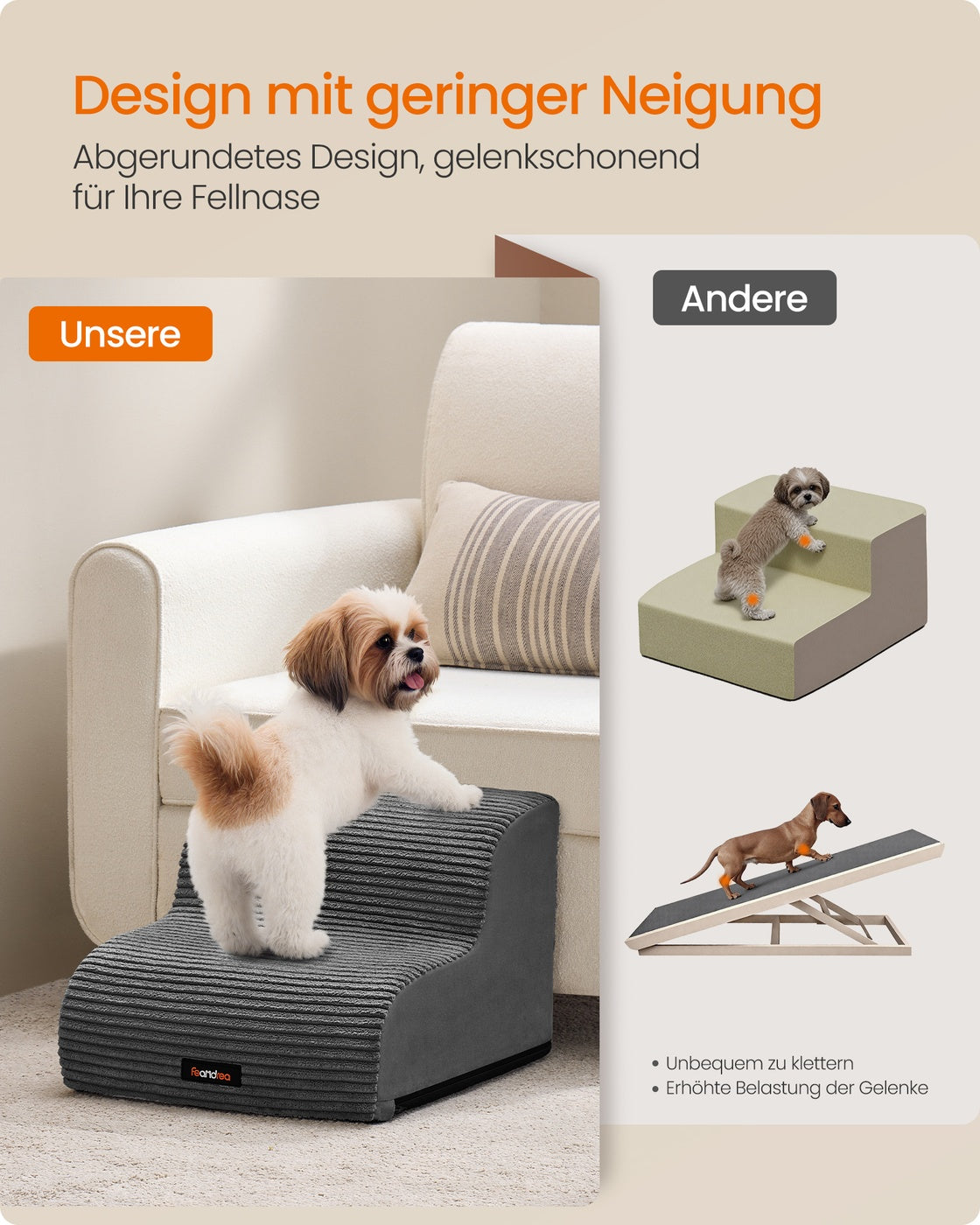 Hoge Hondentrap Met 2 Diepe Treden - Zachte Velours - Voor Bed En Bank