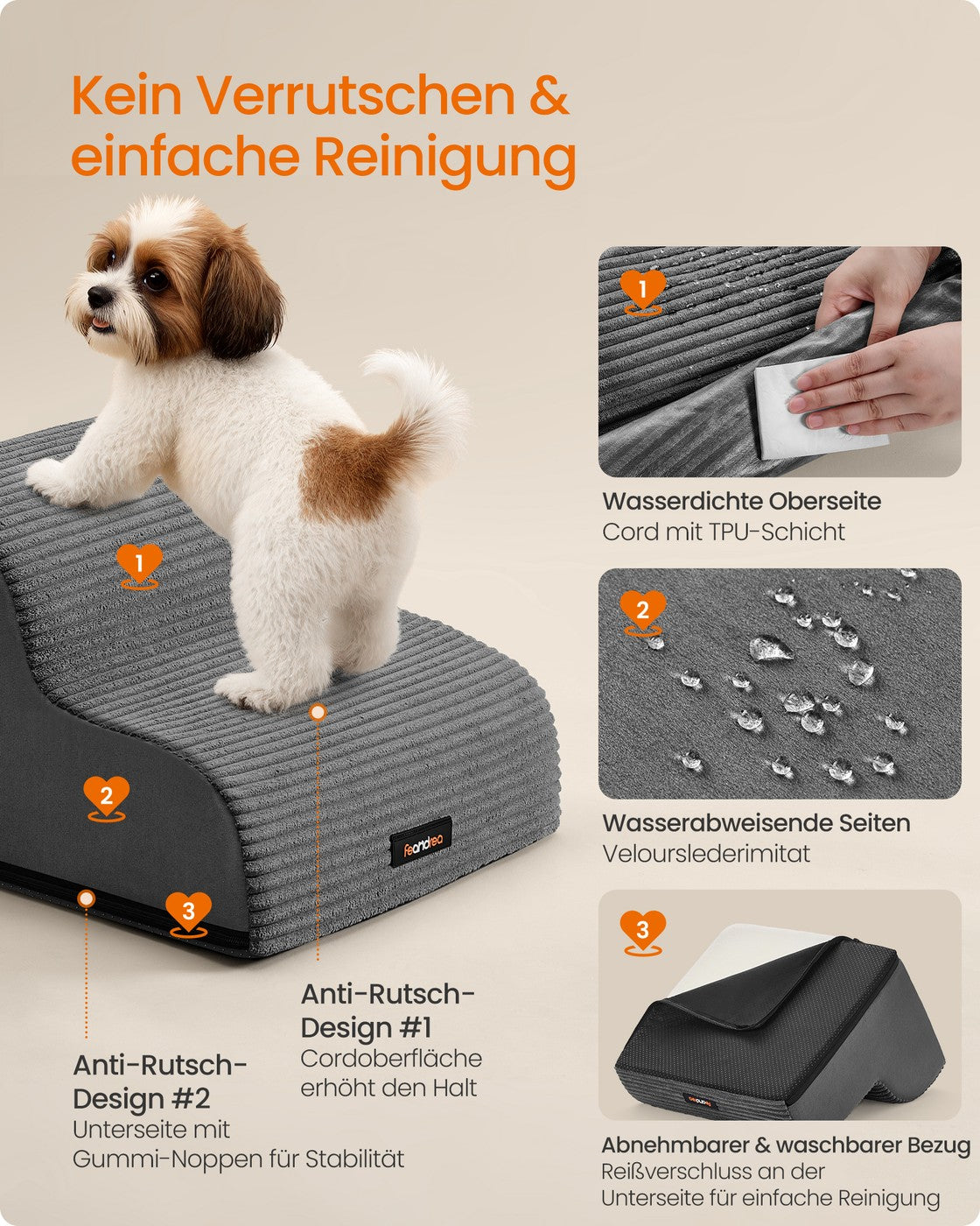 Hoge Hondentrap Met 2 Diepe Treden - Zachte Velours - Voor Bed En Bank