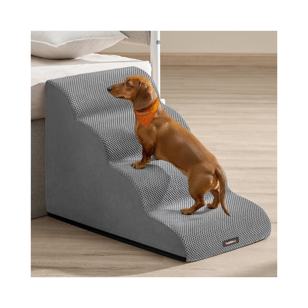 Hondentrap Met 4 Treden - Velourslook Met Antislip - Voor Hoge Bedden