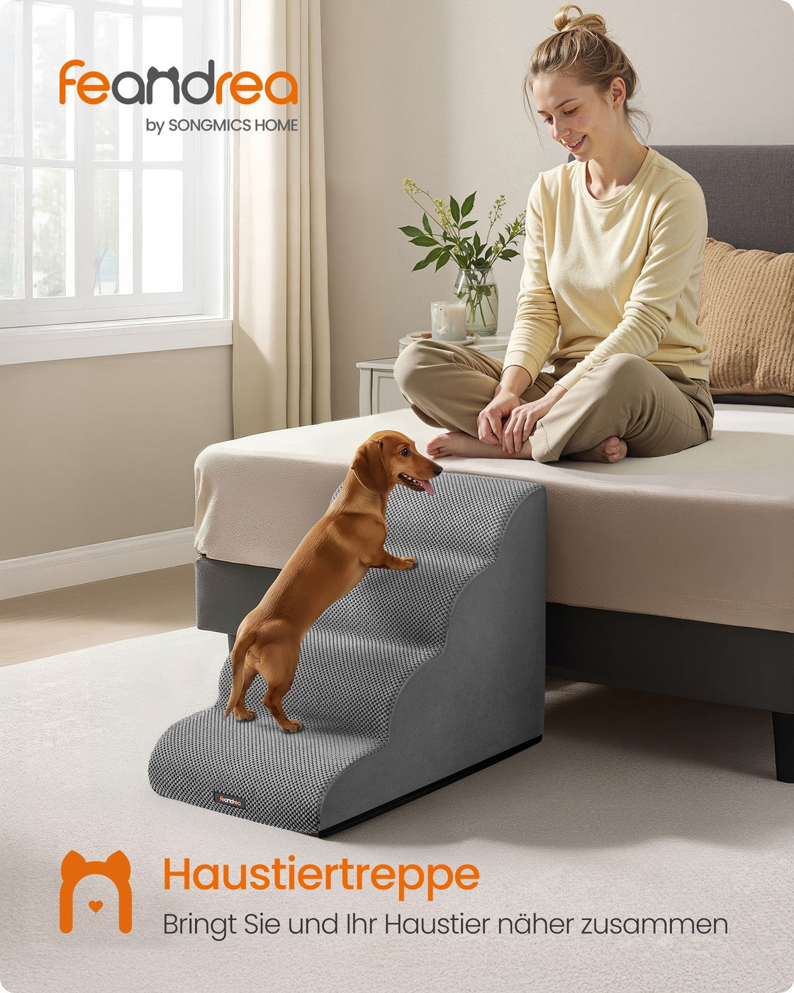 Hondentrap Met 4 Treden - Velourslook Met Antislip - Voor Hoge Bedden
