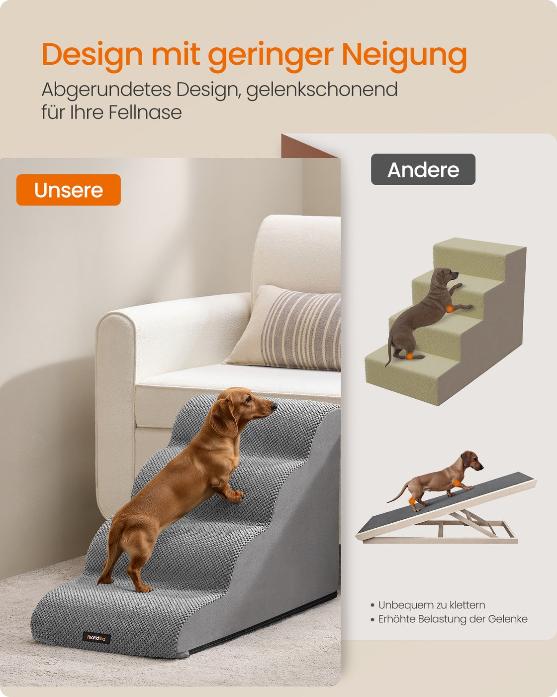 Hondentrap Met 4 Treden - Velourslook Met Antislip - Voor Hoge Bedden