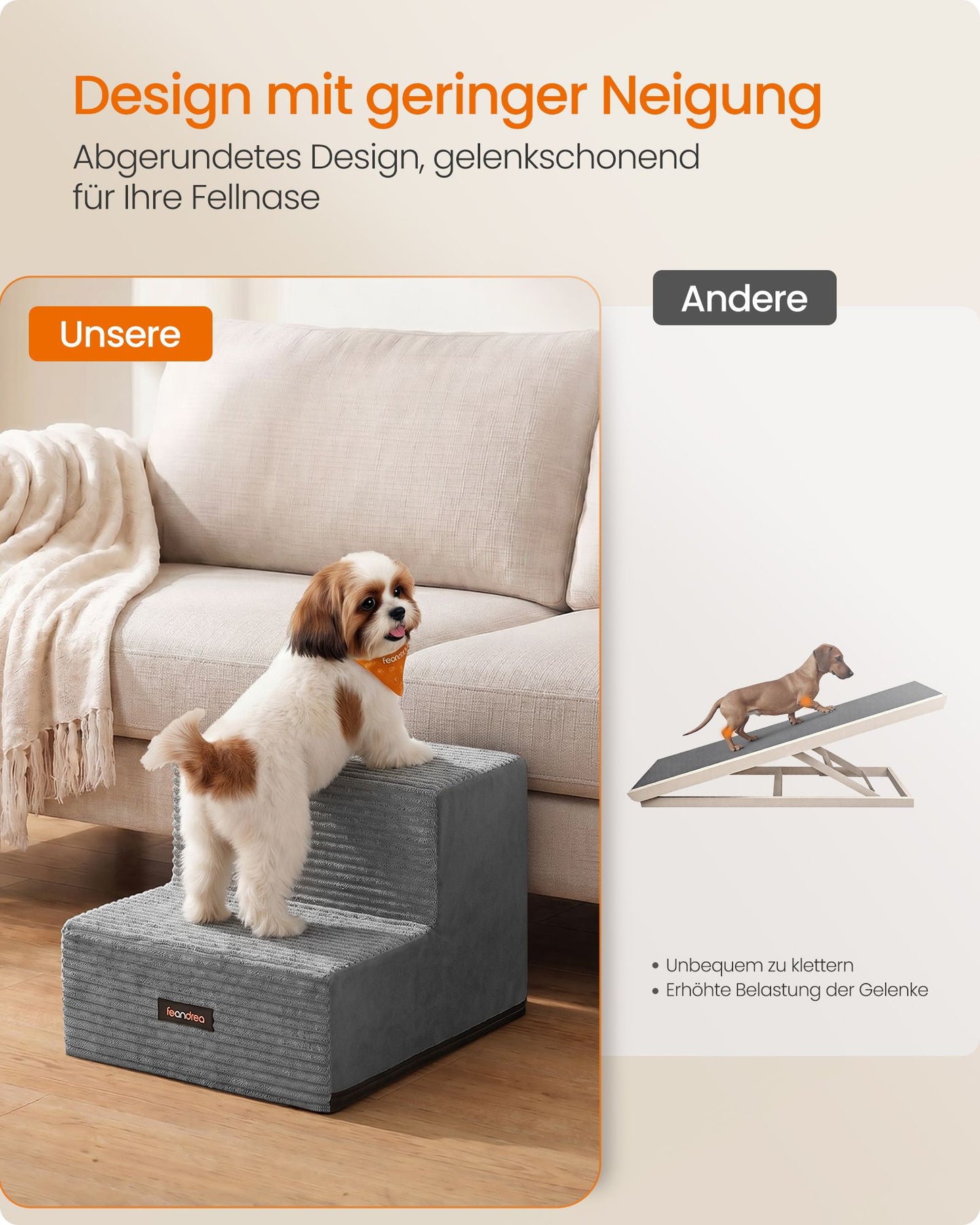 Schuimstof Huisdiertrap Met 2 Treden - Wasbare Hoes - Voor Kleine En Oudere Honden