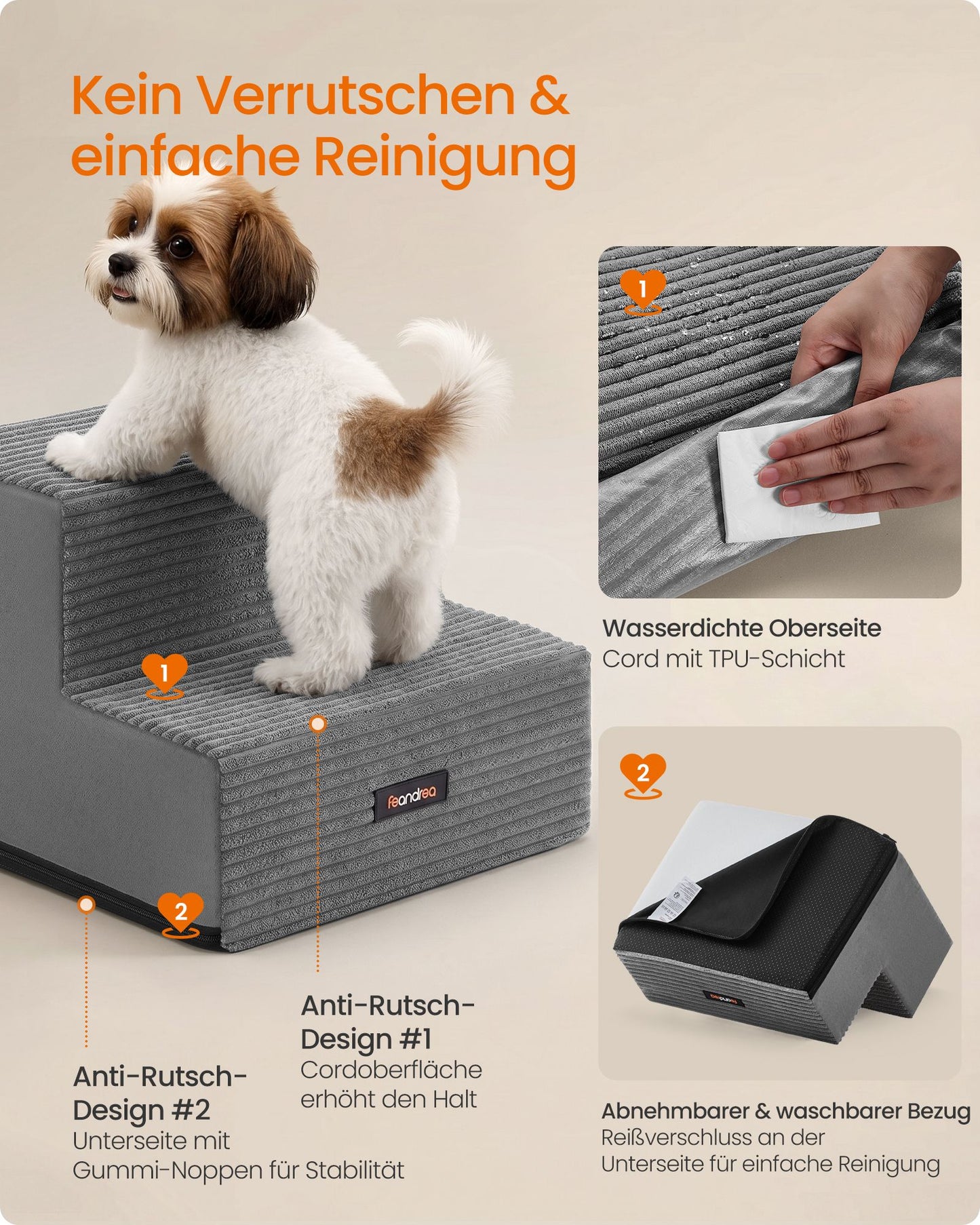 Schuimstof Huisdiertrap Met 2 Treden - Wasbare Hoes - Voor Kleine En Oudere Honden