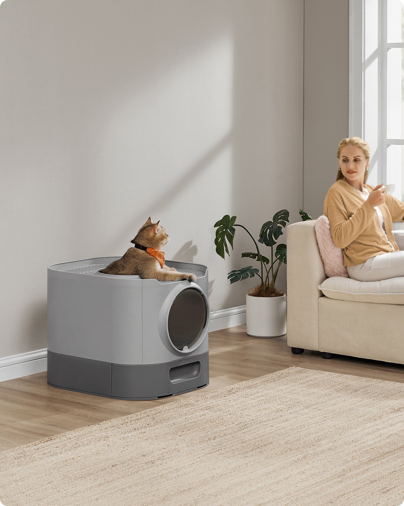 Kattenbak Met Deksel En Uitschuifbare Lade - Zeefrooster - Inclusief Schep En Borstel