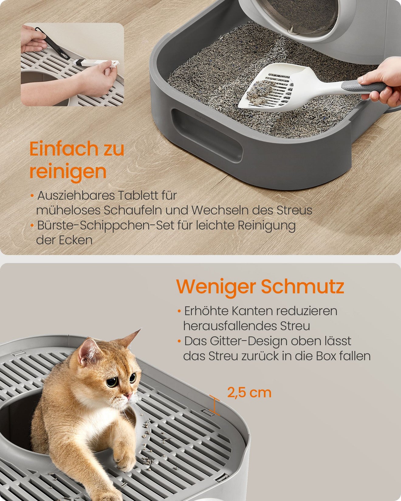 Kattenbak Met Deksel En Uitschuifbare Lade - Zeefrooster - Inclusief Schep En Borstel