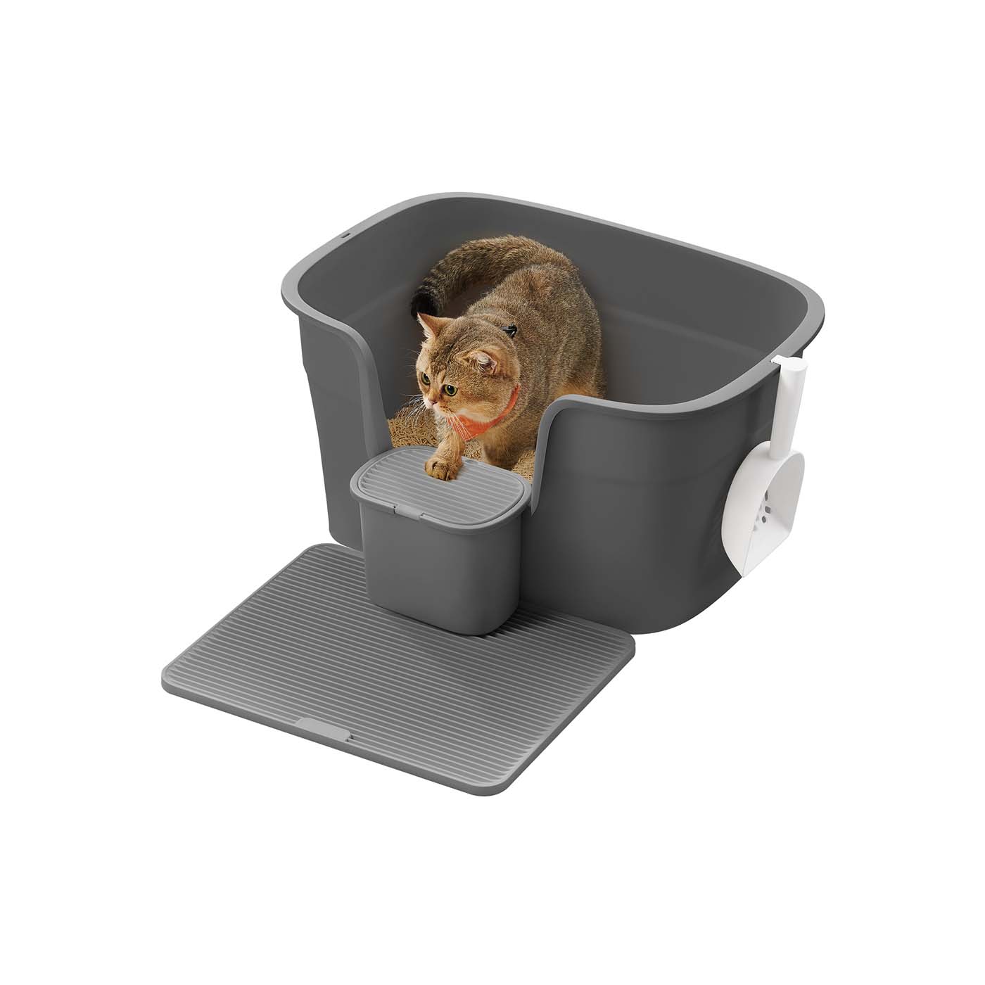 Extra Grote Kattenbak Met Hoge Zijwanden - Inclusief Gritmat En Opbergbox - Compleet Set