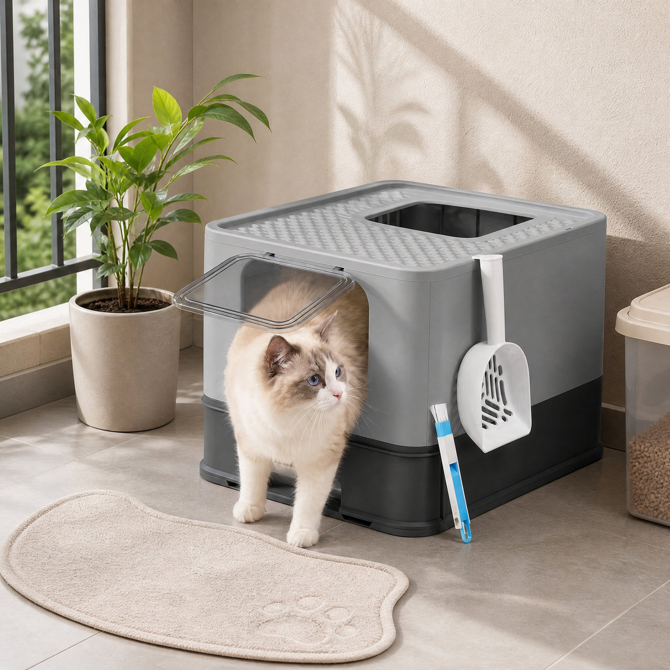 RVS Kattenbak Met Uittrekbare Lade - Twee Ingangen - Belastbaar Bovenvlak