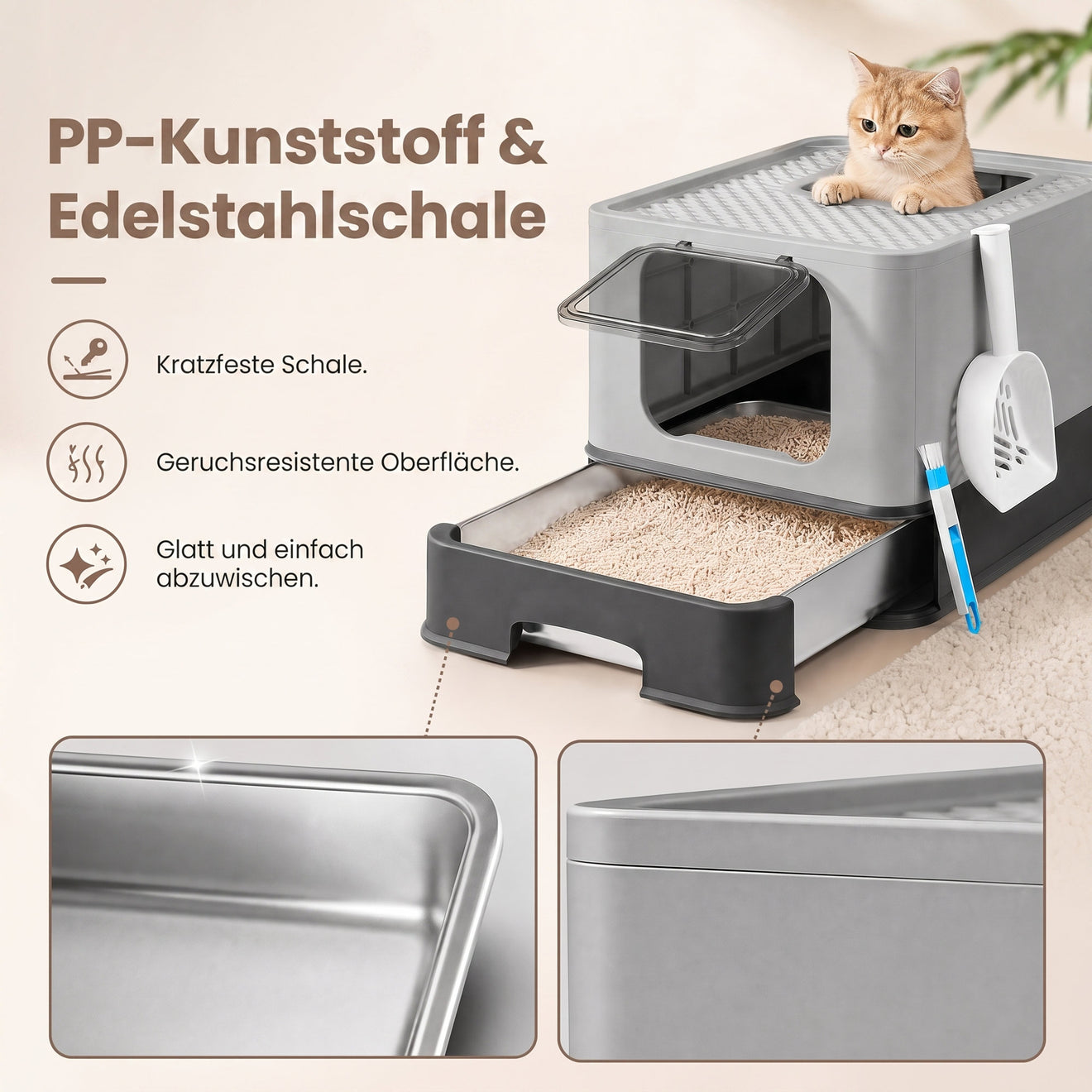 RVS Kattenbak Met Uittrekbare Lade - Twee Ingangen - Belastbaar Bovenvlak