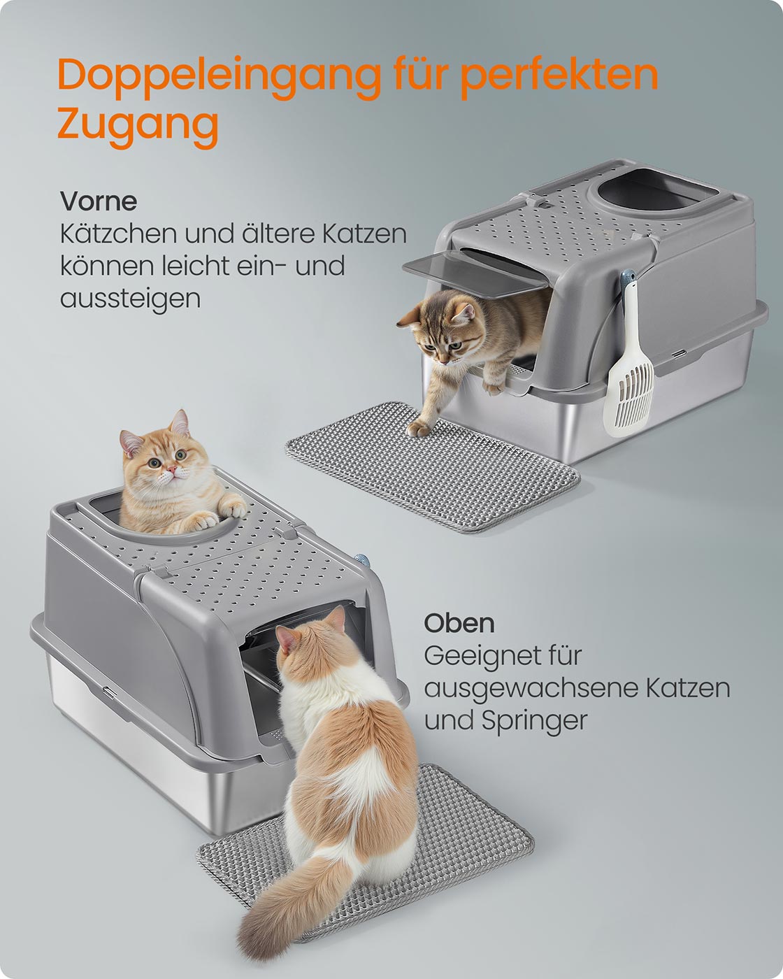 RVS Kattenbak Met Verhoogde Rand - Lekvrij Ontwerp - Inclusief Schep En Borstel