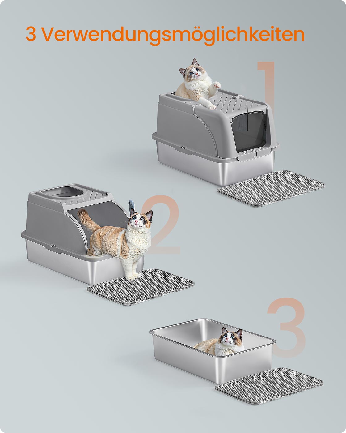 RVS Kattenbak Met Verhoogde Rand - Lekvrij Ontwerp - Inclusief Schep En Borstel