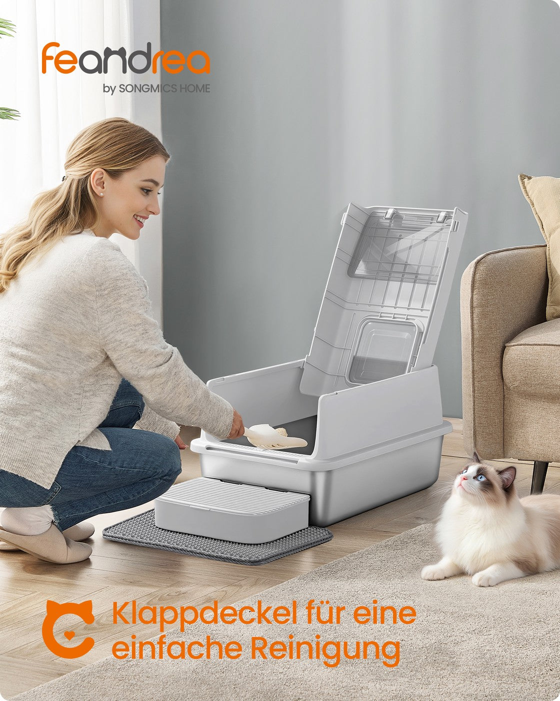 RVS Kattenbak Met Klapdeksel - Inclusief Gritmat En Zeefbox - Compleet Set
