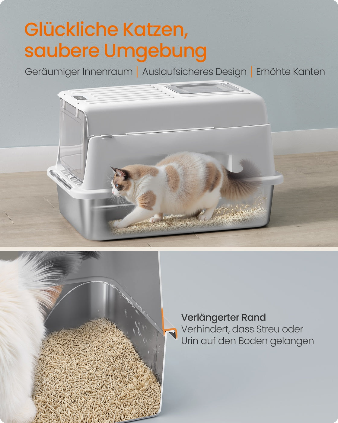RVS Kattenbak Met Klapdeksel - Inclusief Gritmat En Zeefbox - Compleet Set
