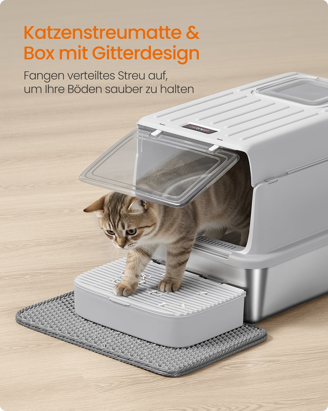 RVS Kattenbak Met Klapdeksel - Inclusief Gritmat En Zeefbox - Compleet Set
