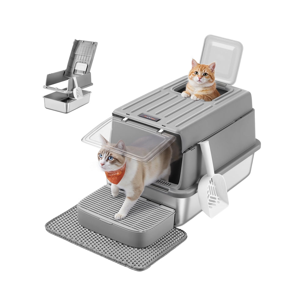 RVS Kattenbak Met Klapdeksel - Inclusief Gritmat En Zeefbox - Compleet Set