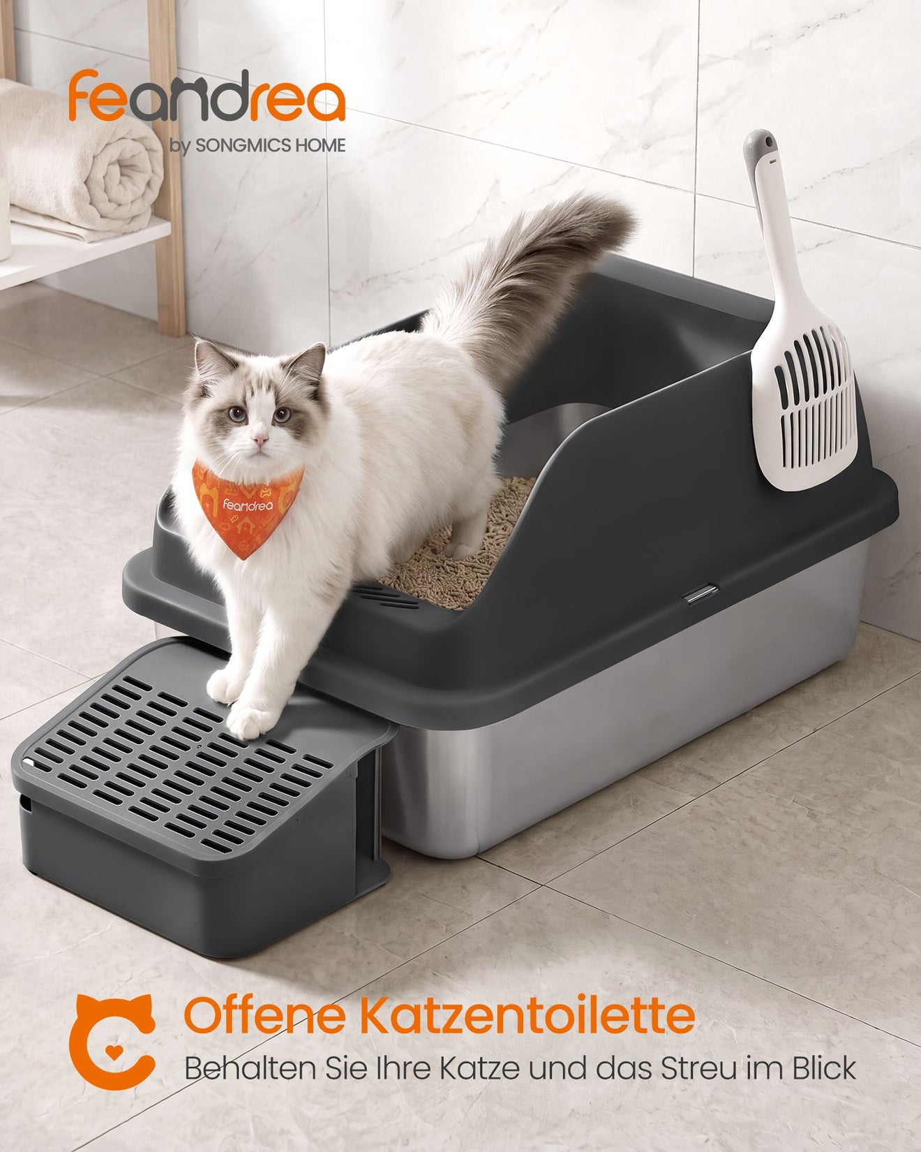 RVS Kattenbak Met Hoge Rand - Inclusief Schep En Borstel - Geurbestendig