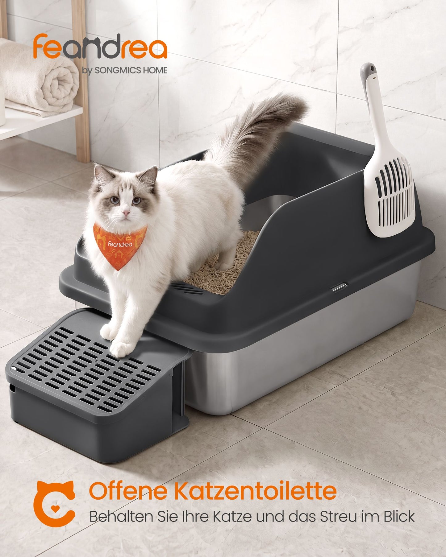 RVS Kattenbak Met Hoge Rand - Inclusief Schep En Borstel - Geurbestendig
