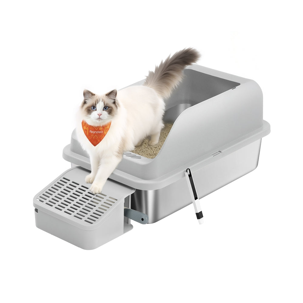 RVS Kattenbak Met Hoge Rand - Inclusief Schep En Borstel - Geurbestendig
