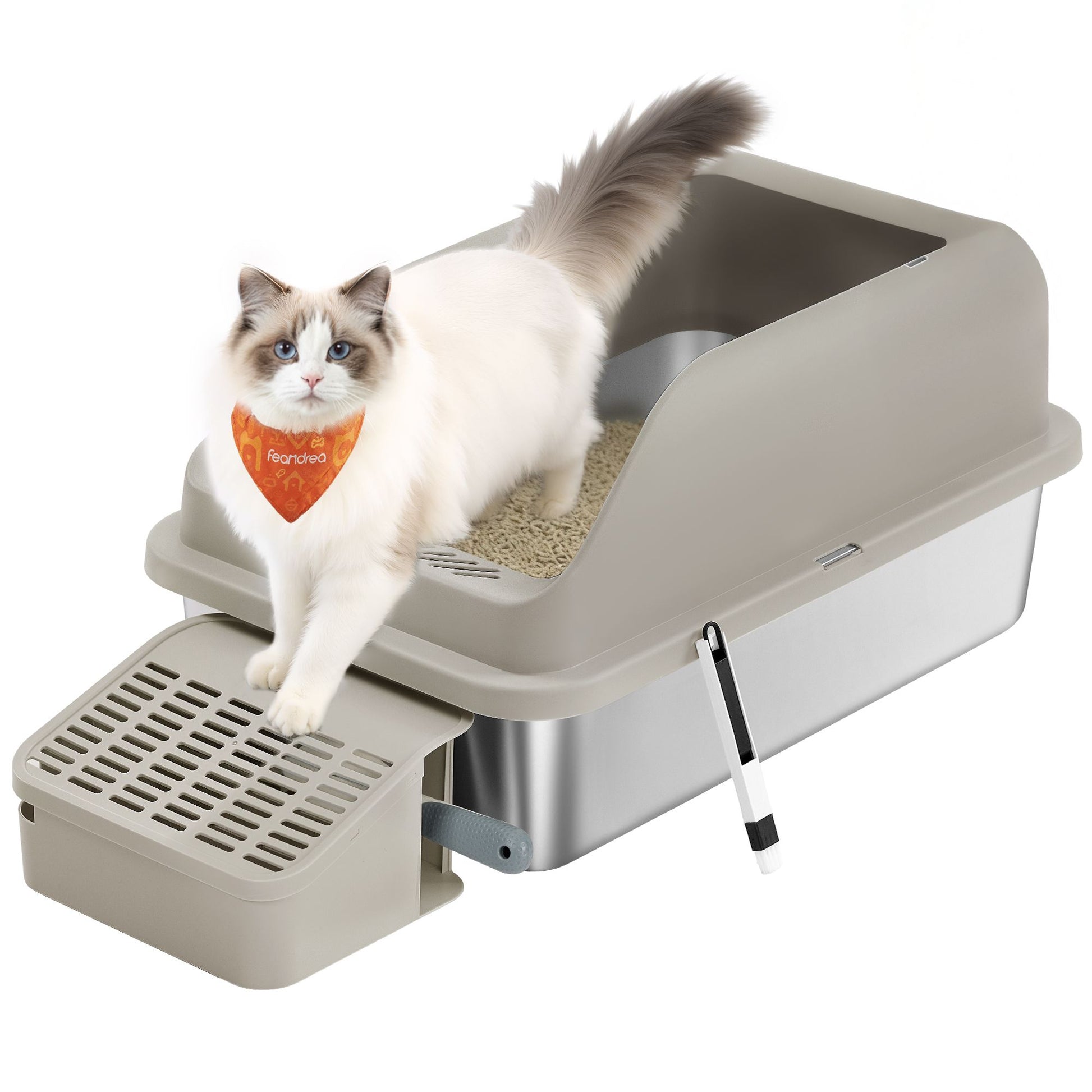 RVS Kattenbak Met Hoge Rand - Inclusief Schep En Borstel - Geurbestendig