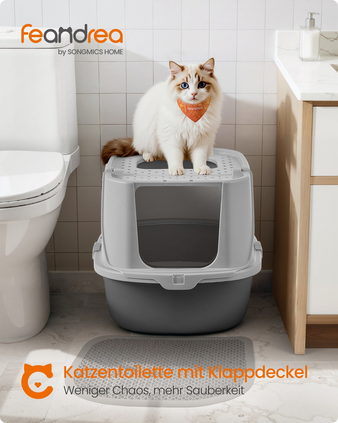 Kattenbak Met Deksel En Zeefgaten - Verhoogde Randen - Inclusief Schep En Borstel