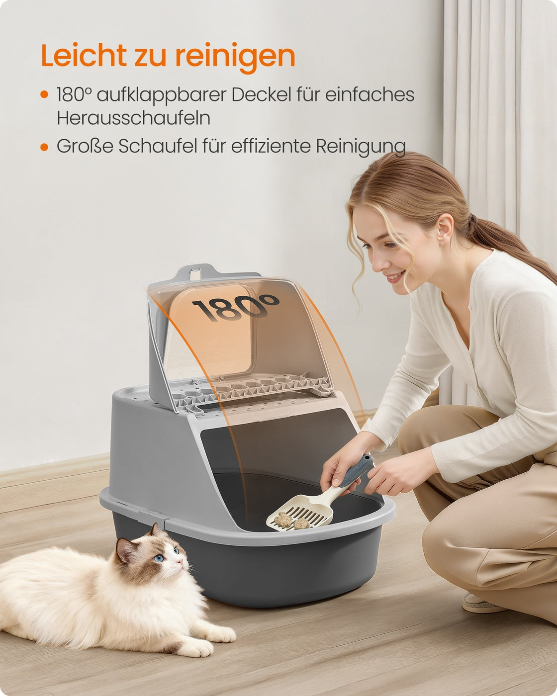 Kattenbak Met Deksel En Zeefgaten - Verhoogde Randen - Inclusief Schep En Borstel