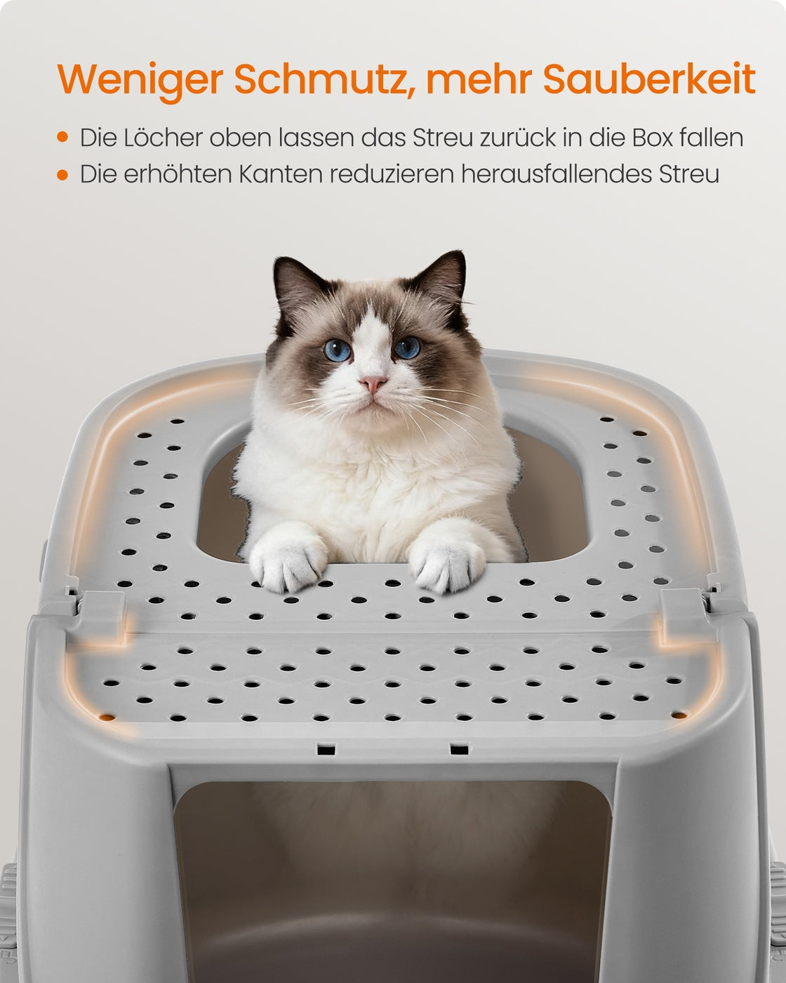 Kattenbak Met Deksel En Zeefgaten - Verhoogde Randen - Inclusief Schep En Borstel