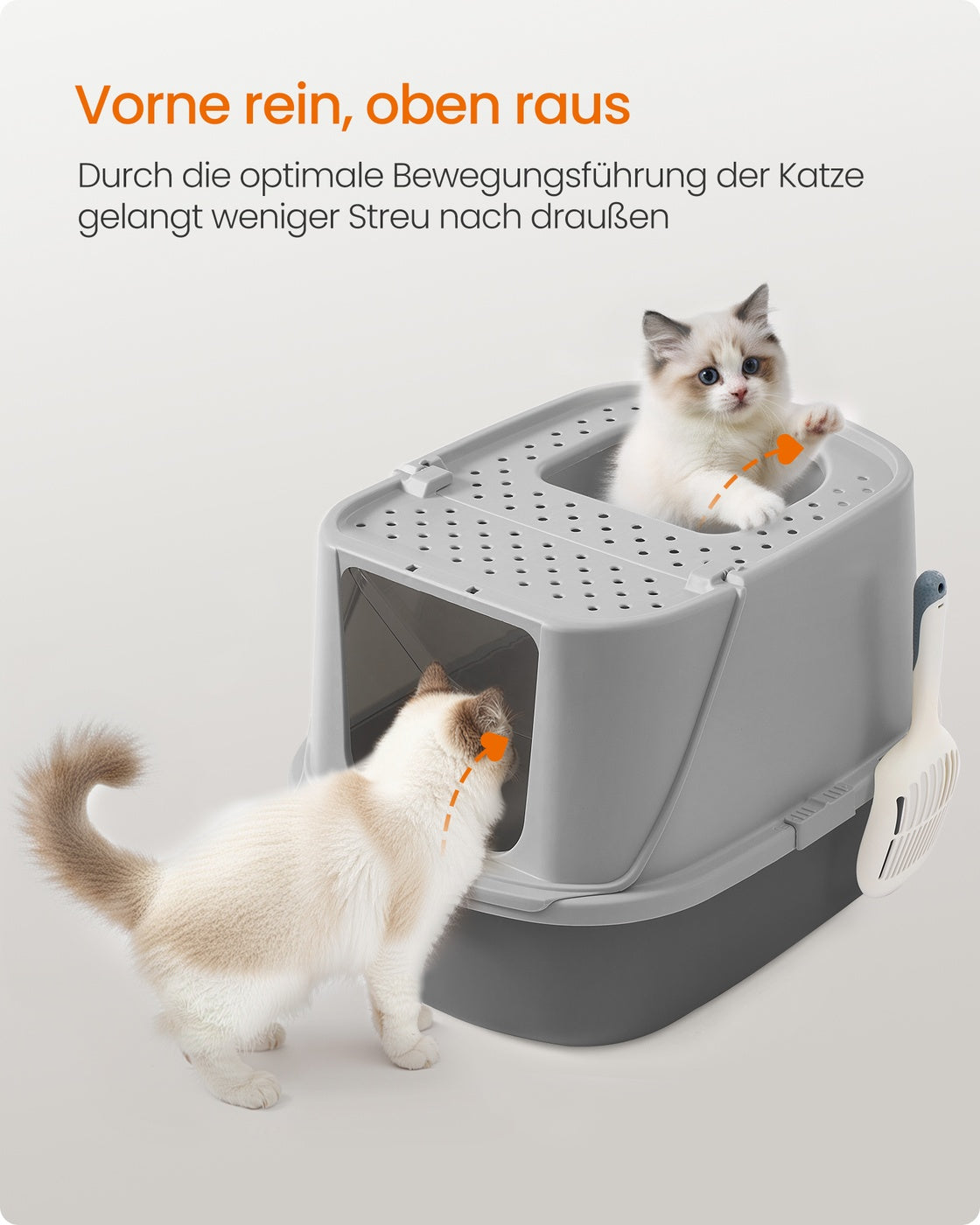 Kattenbak Met Deksel En Zeefgaten - Verhoogde Randen - Inclusief Schep En Borstel