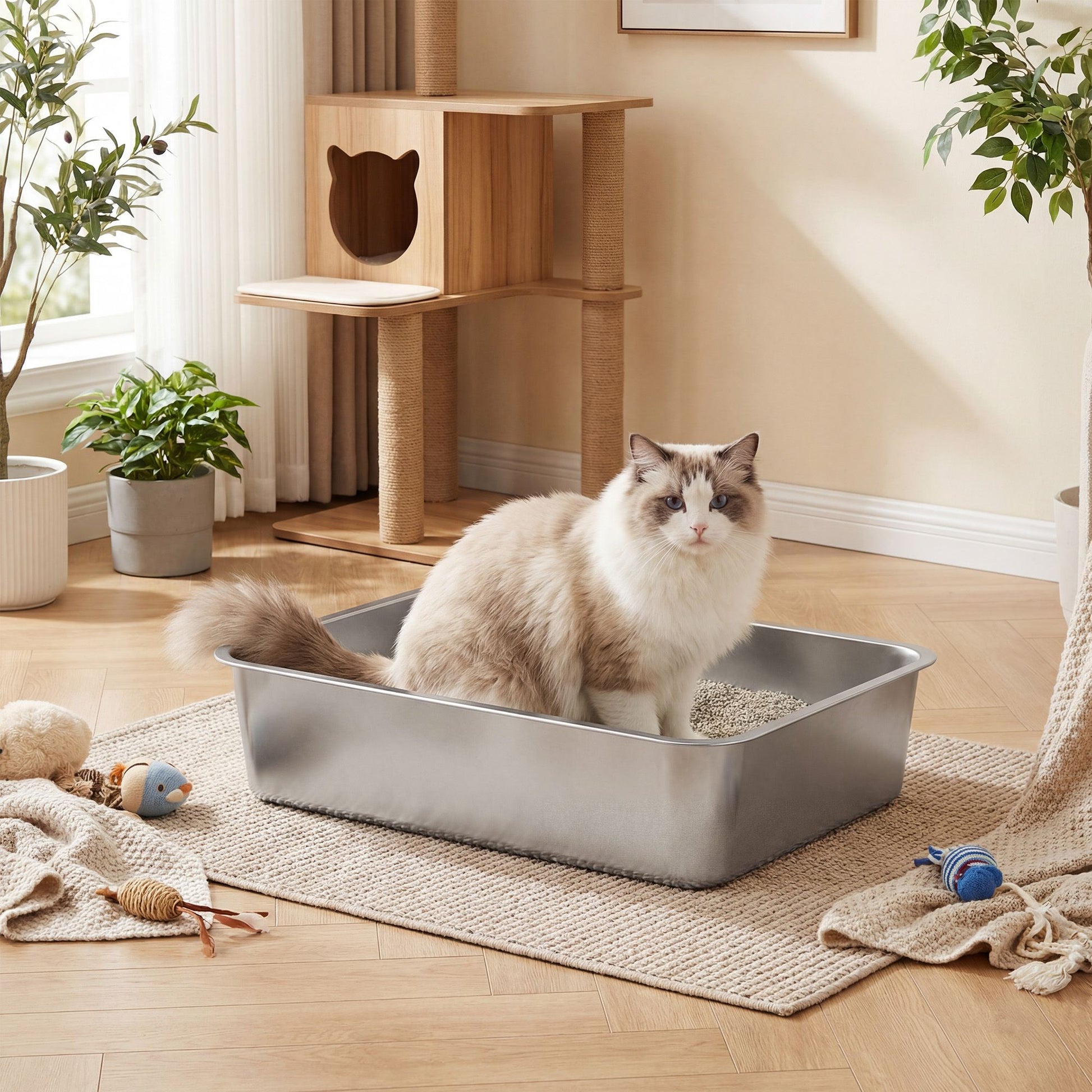 RVS Kattenbak Open Model - Inclusief Schep - Geurneutraal En Onverwoestbaar