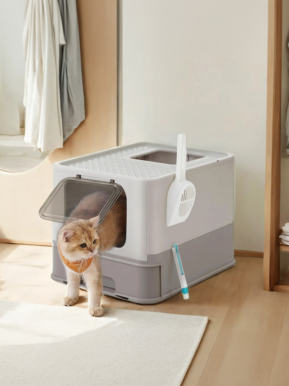 Kattenbak Met Deksel En Uitschuifbare Lade - Minder Gritsporen - Inclusief Schep