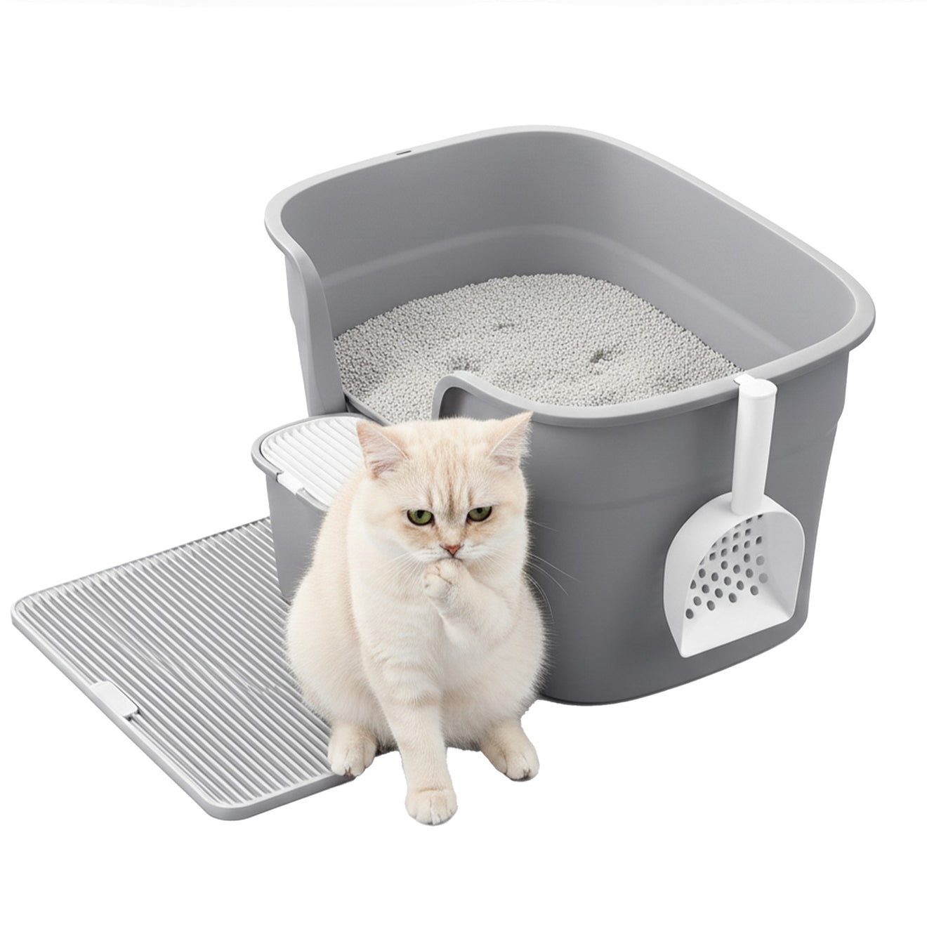Extra Grote Kattenbak Met Hoge Zijwanden - Inclusief Gritmat En Opbergbox - Compleet Set
