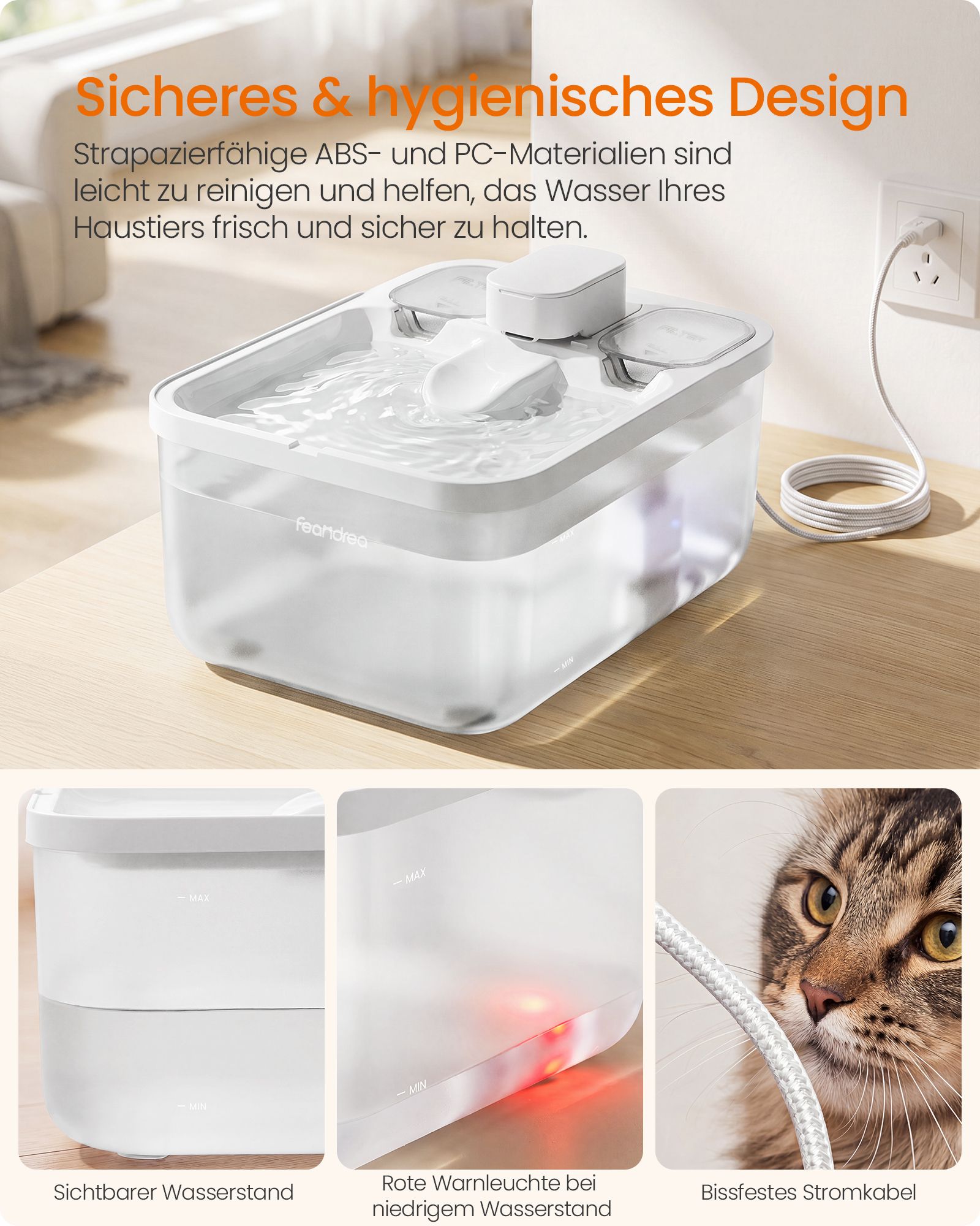 Drinkfontein Voor Katten Met Stille Pomp - Inclusief 3 Filters - 4,5 Liter