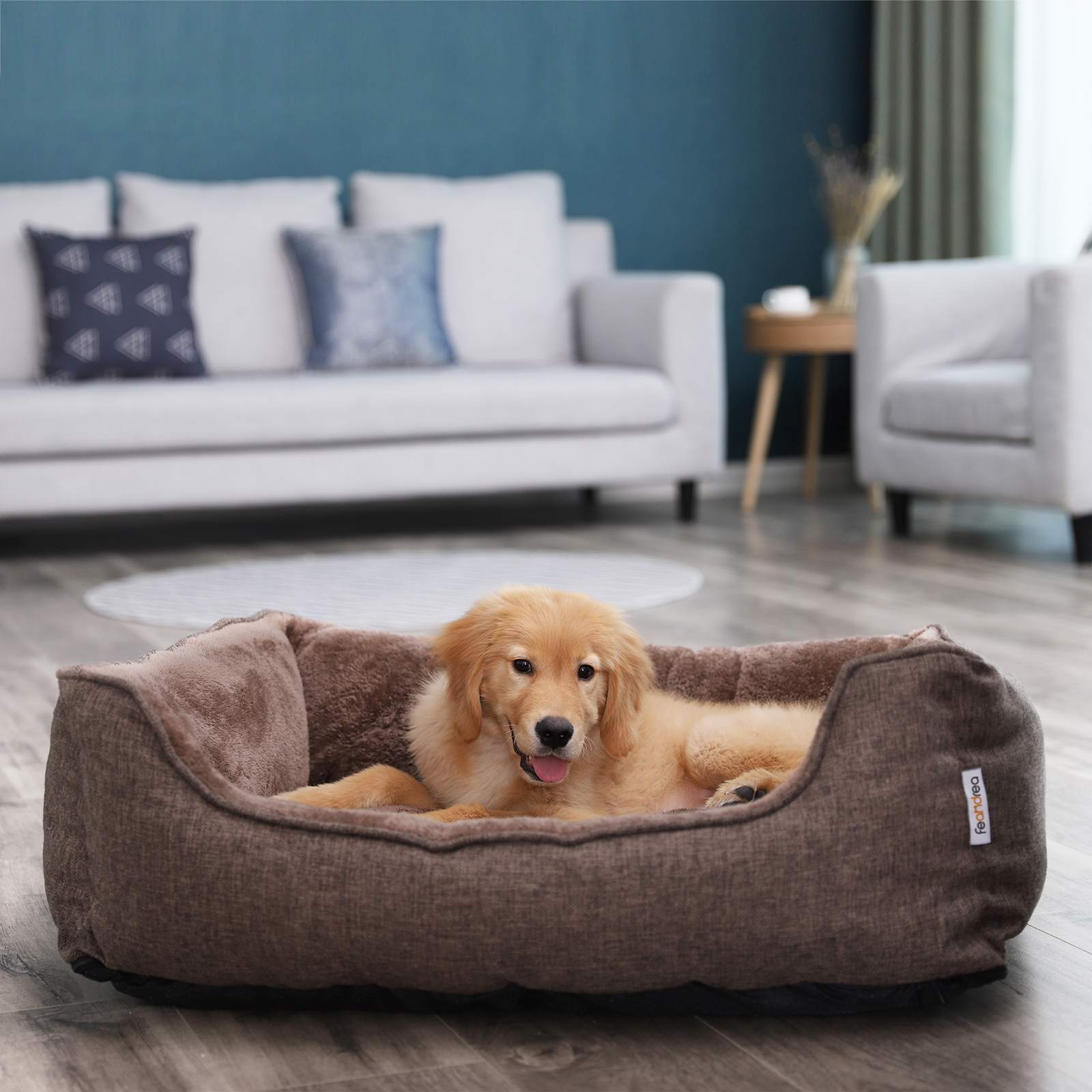 Wasbaar Hondenbed Met Antiallergeen Pluche - Afneembare Hoes - Voor Middelgrote Honden