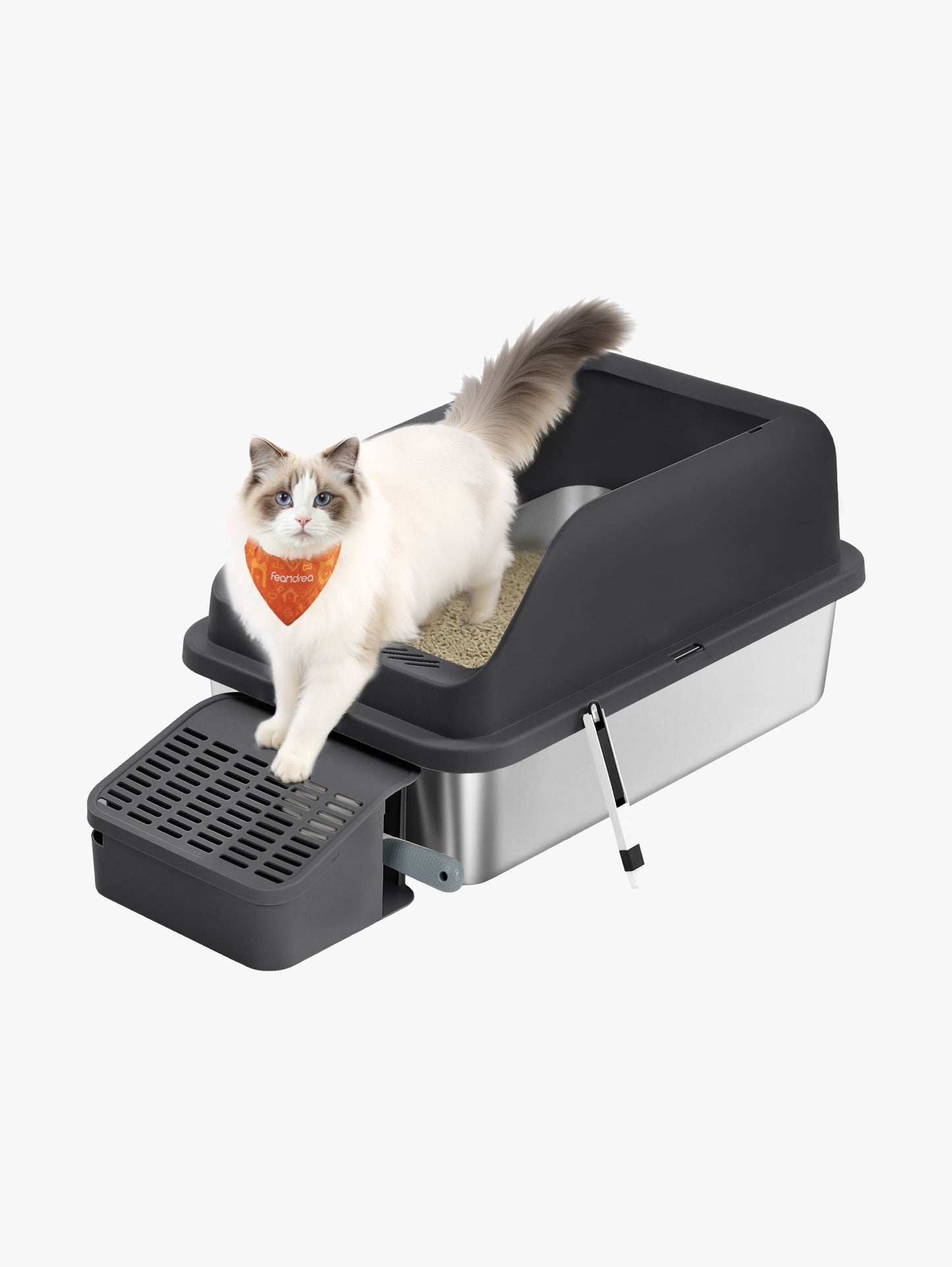 RVS Kattenbak Met Hoge Rand - Inclusief Schep En Borstel - Geurbestendig