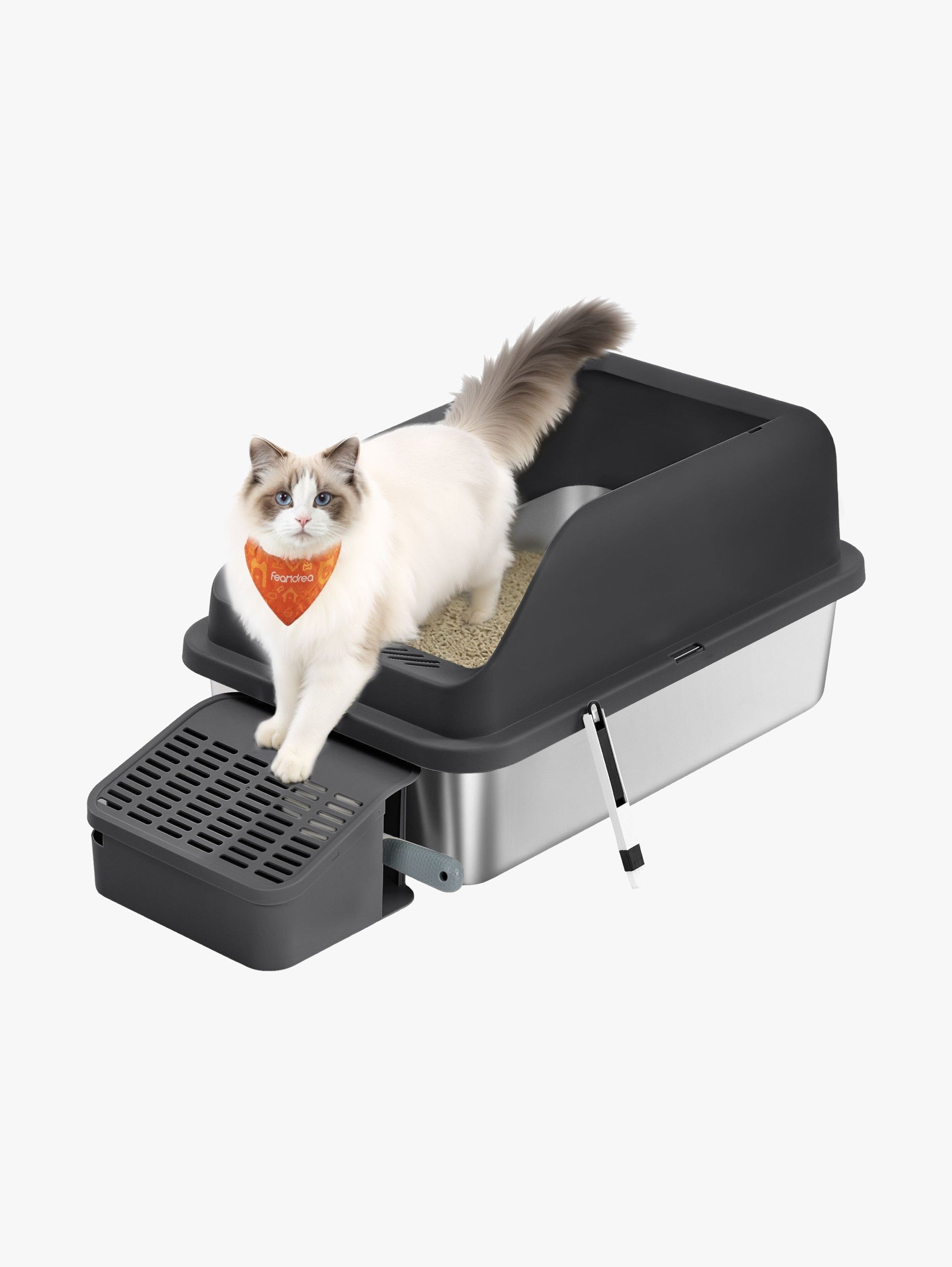 RVS Kattenbak Met Hoge Rand - Inclusief Schep En Borstel - Geurbestendig