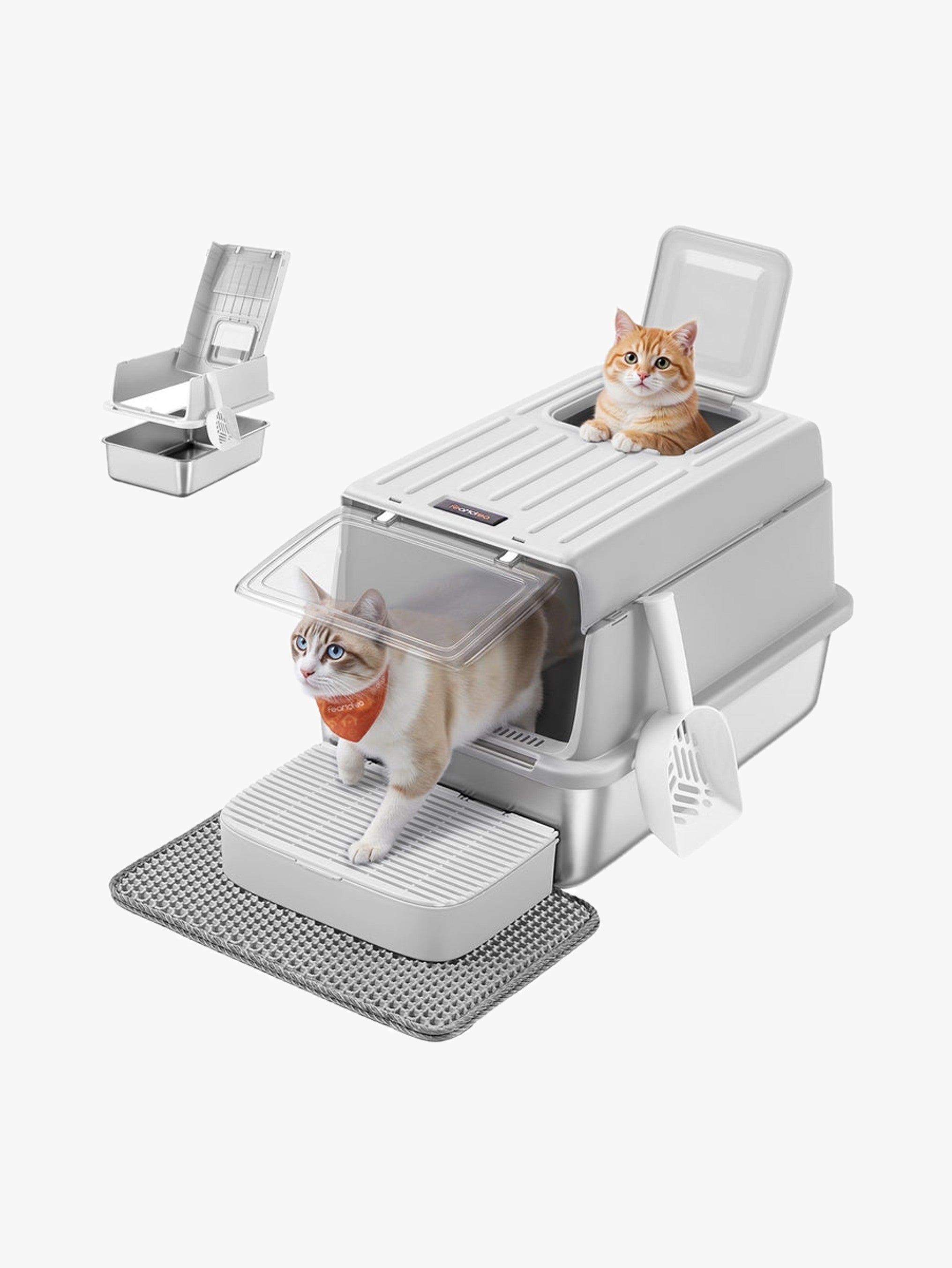 RVS Kattenbak Met Klapdeksel - Inclusief Gritmat En Zeefbox - Compleet Set
