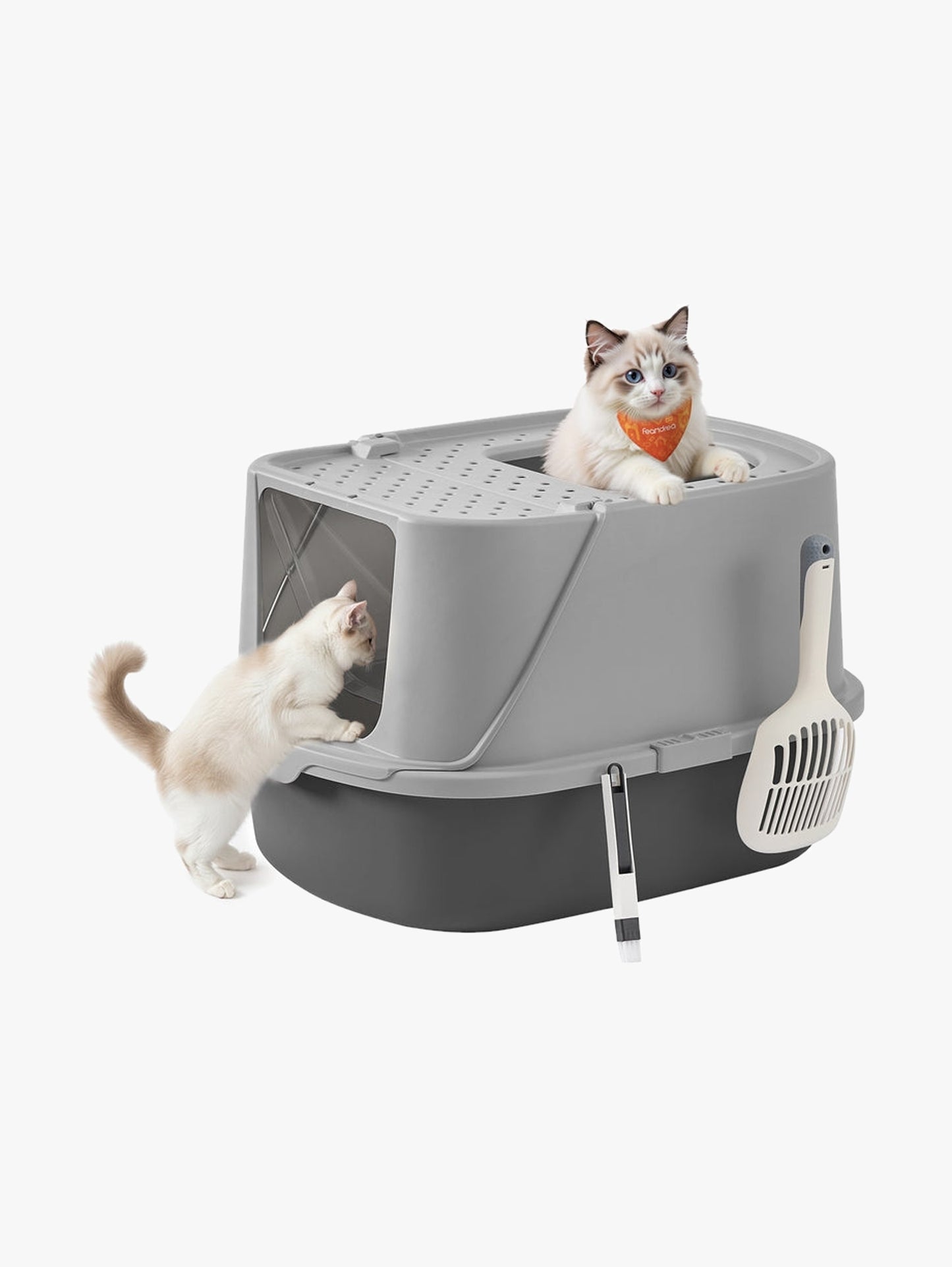 Kattenbak Met Deksel En Zeefgaten - Verhoogde Randen - Inclusief Schep En Borstel