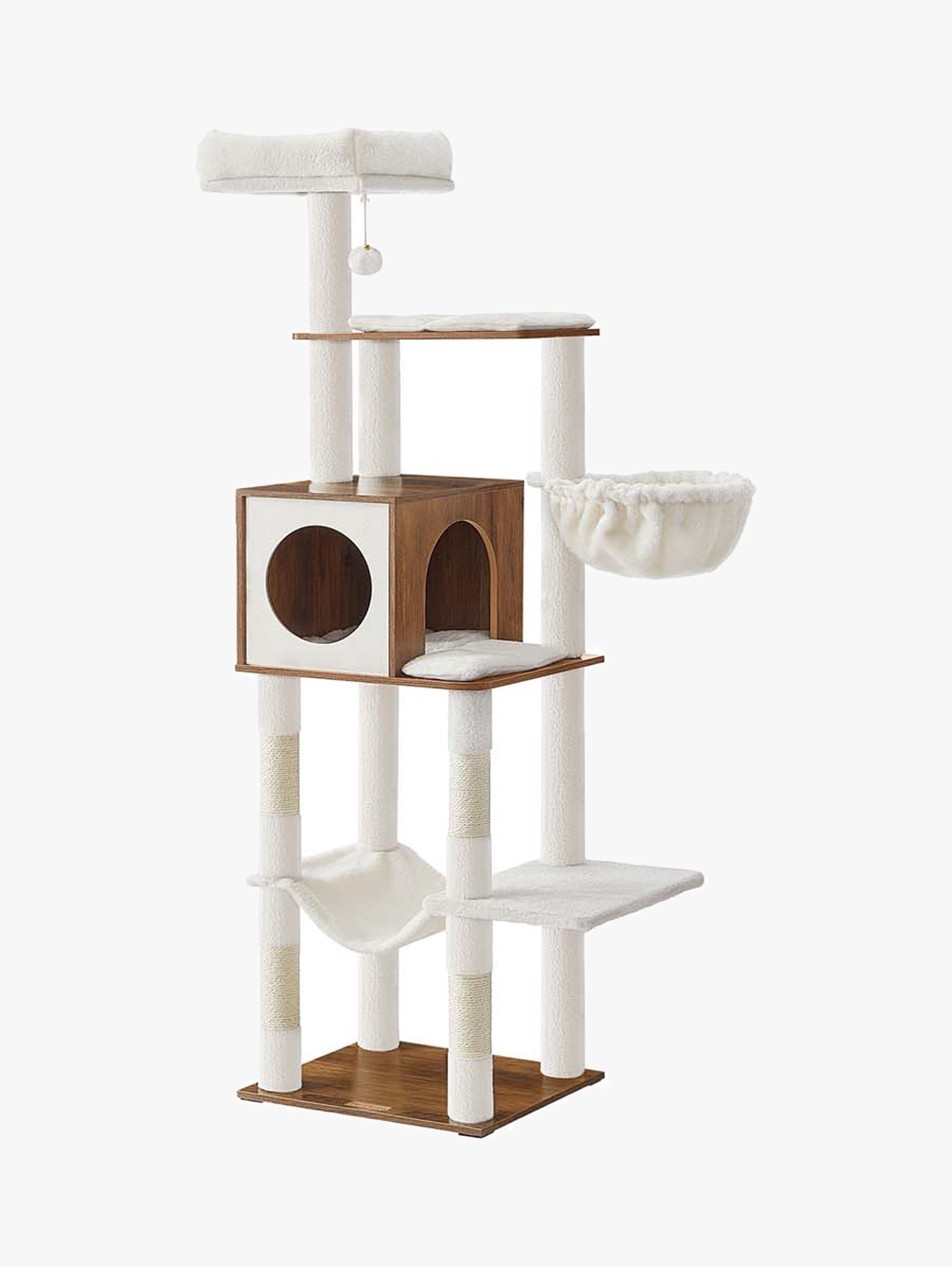 Krabpaal Met Hangmat En Kattenhol - Trapsgewijze Opbouw - Warm Honingbruin